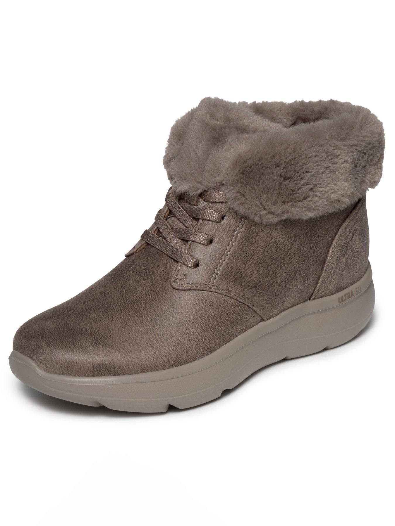 Image 5 of 6 of Skechers On-the-go Encore Phoebe Premium Cozy Slip-ins Perform Tex Desert Boot W/ Bungee Laces &amp; Faux Fur Collar - Dark Taupe Textile