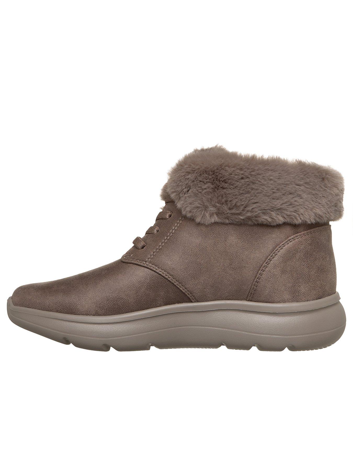 Image 6 of 6 of Skechers On-the-go Encore Phoebe Premium Cozy Slip-ins Perform Tex Desert Boot W/ Bungee Laces &amp; Faux Fur Collar - Dark Taupe Textile