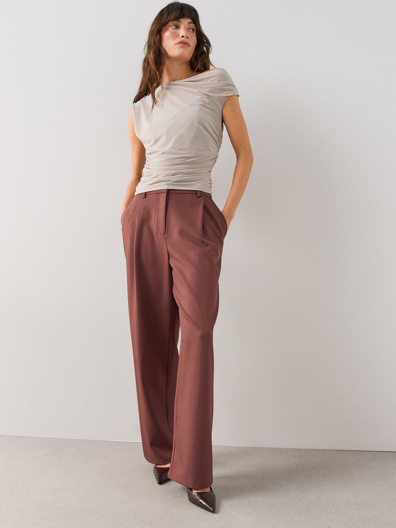 Image 3 of 7 of The Very Collection Lace Wrap Relaxed Straight Leg Trousers - Burgundy