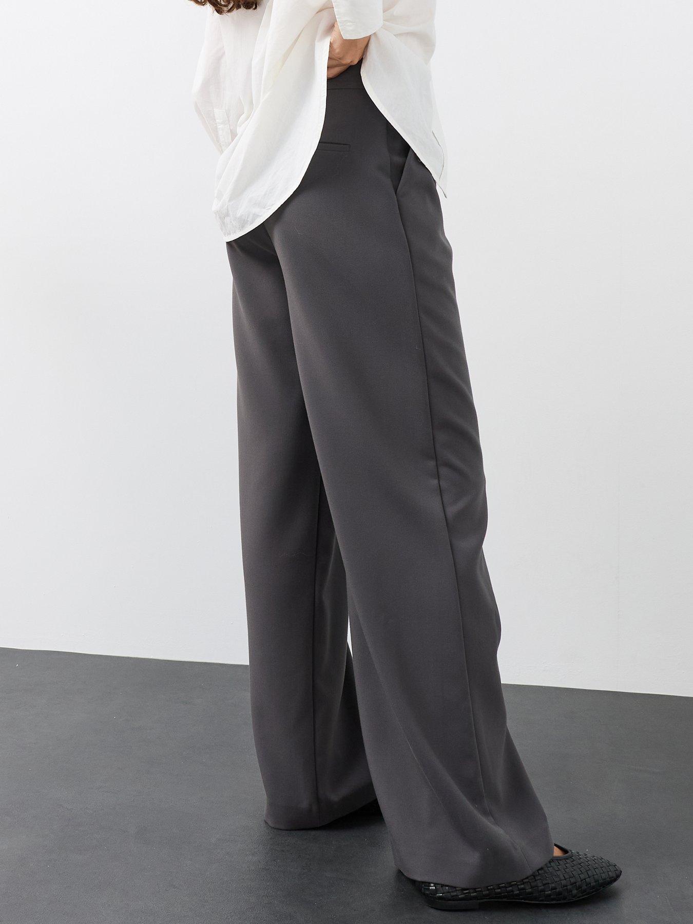 Image 2 of 7 of The Very Collection Buckle Waist Wide Leg Tailored Trousers - Grey