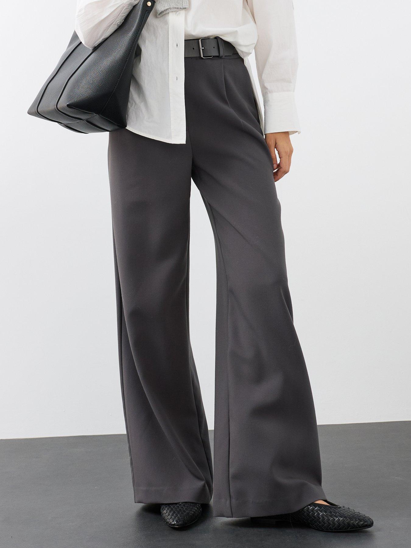 Image 4 of 7 of The Very Collection Buckle Waist Wide Leg Tailored Trousers - Grey