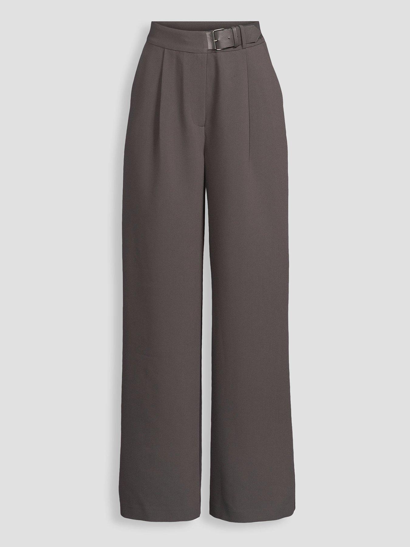 Image 7 of 7 of The Very Collection Buckle Waist Wide Leg Tailored Trousers - Grey