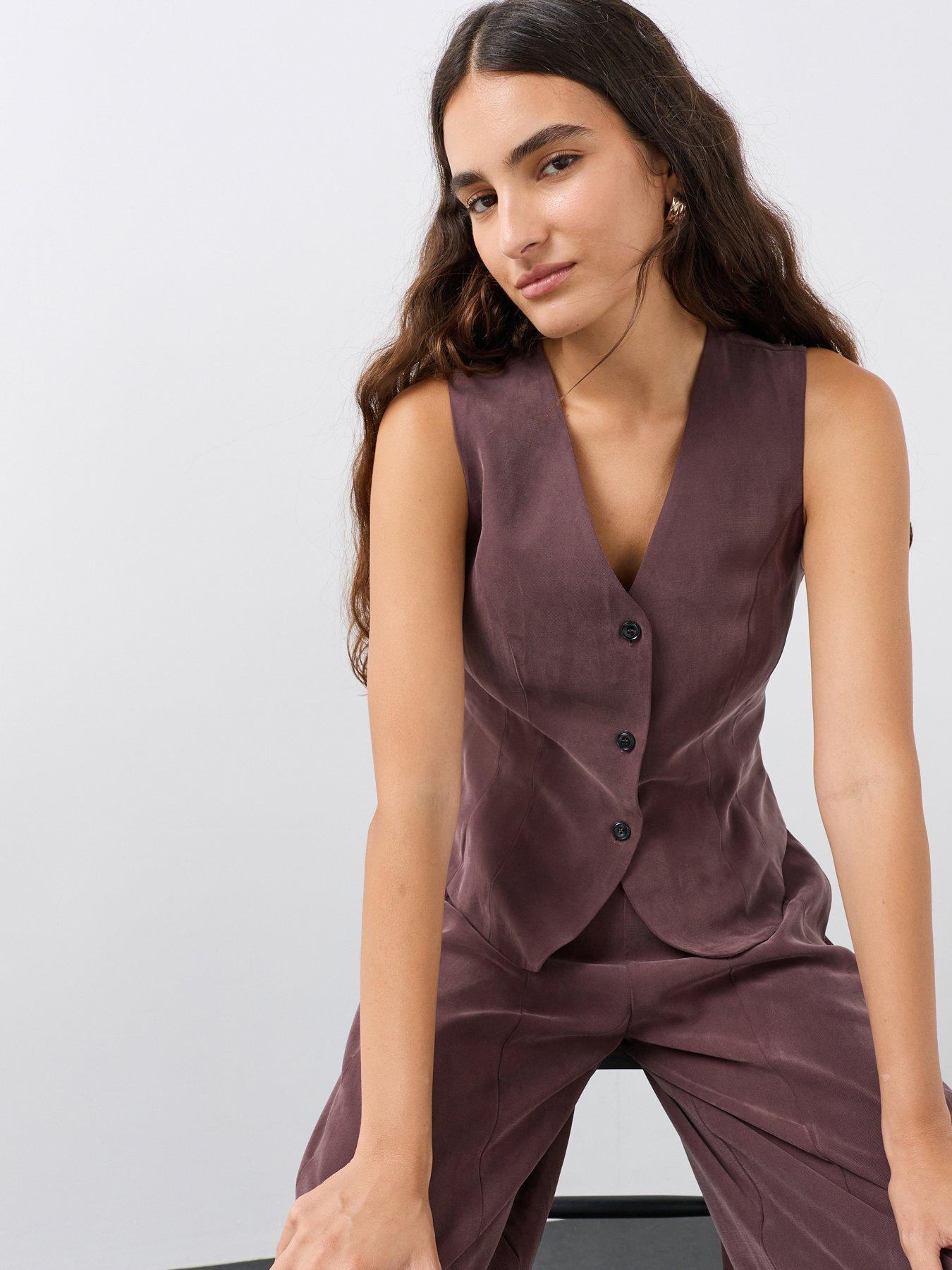 Image 1 of 7 of The Very Collection Women's Sleeveless Tailored Button Front Waistcoat - Brown