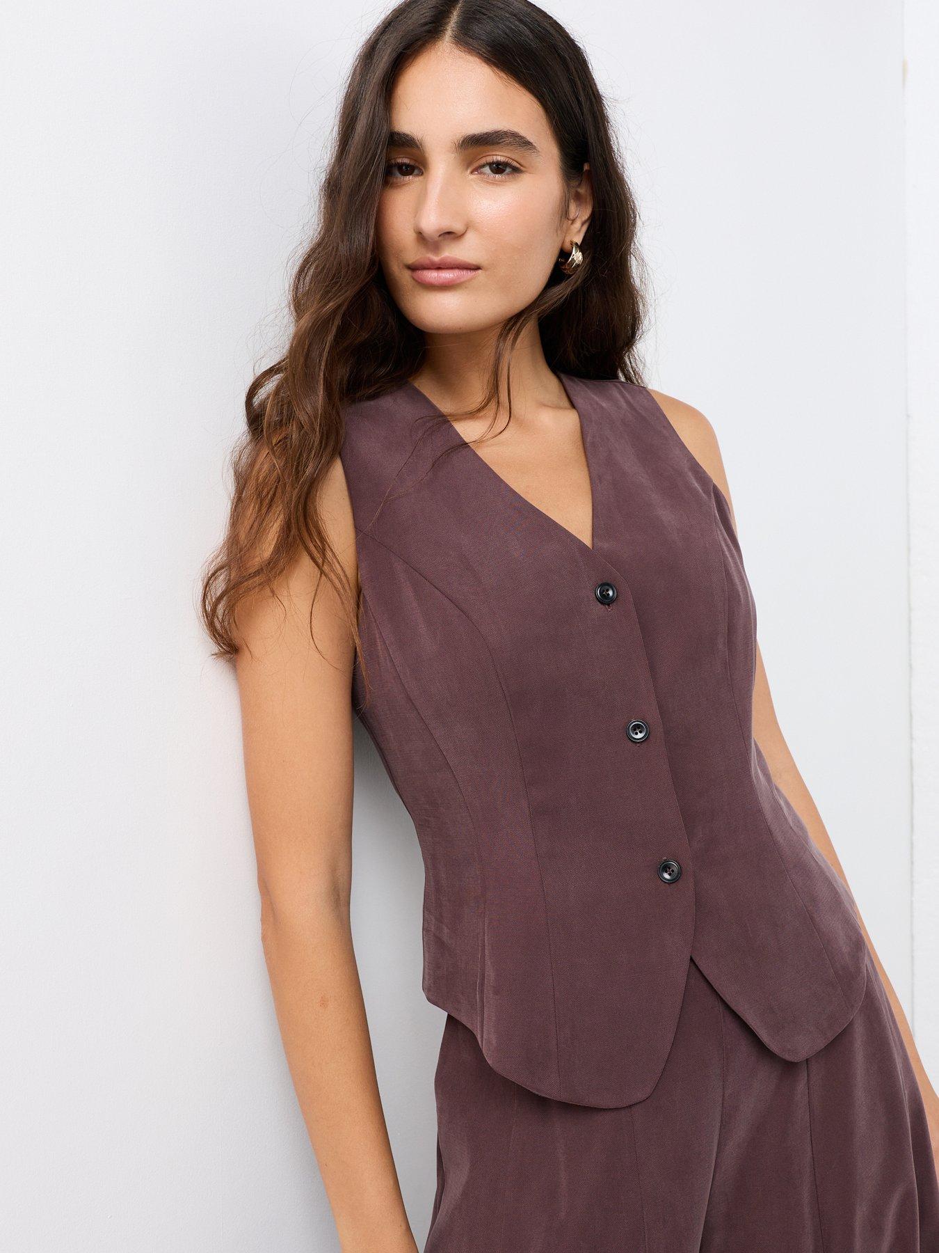 Image 4 of 7 of The Very Collection Women's Sleeveless Tailored Button Front Waistcoat - Brown