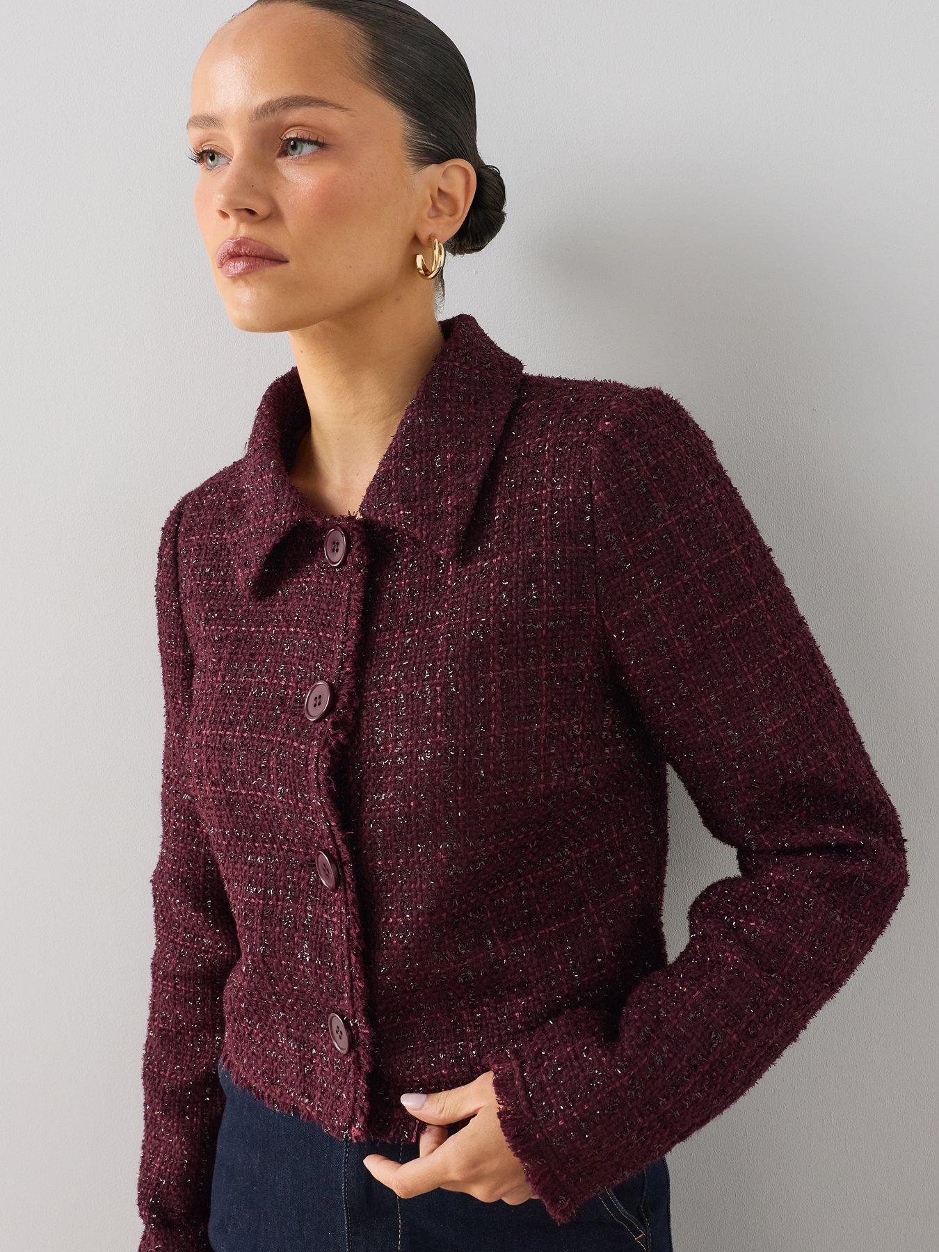 Image 4 of 7 of The Very Collection Cropped Boucl&eacute; Faux Fur Jacket - Purple