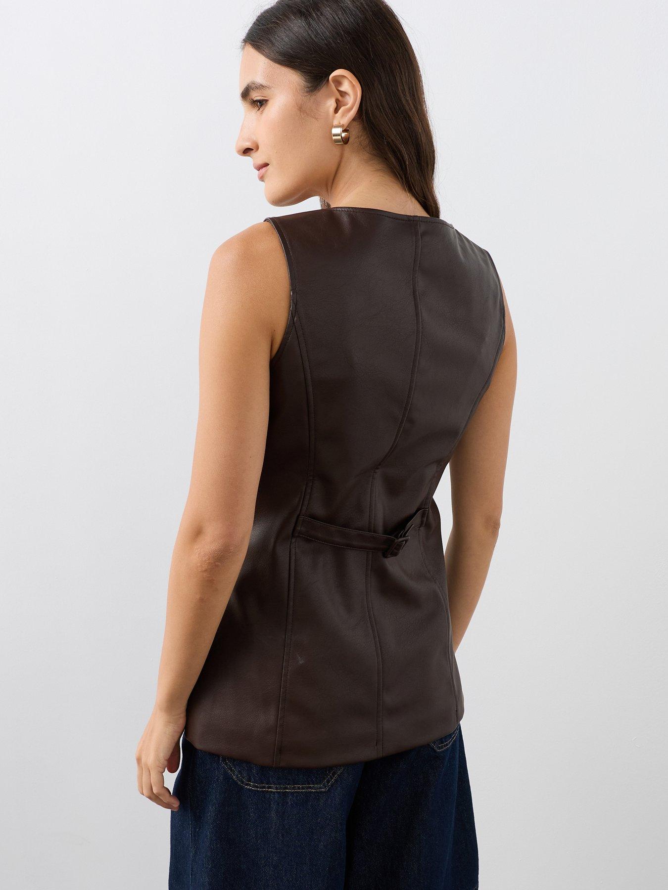 Image 2 of 7 of The Very Collection Women's Pu Button Front Longline Waistcoat - Dark Brown