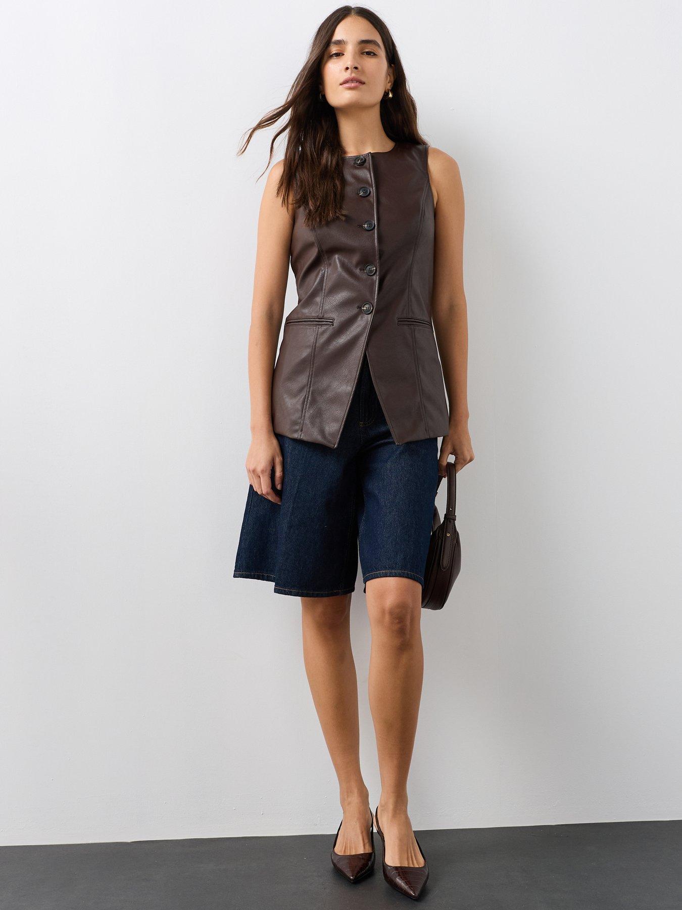 Image 3 of 7 of The Very Collection Women's Pu Button Front Longline Waistcoat - Dark Brown