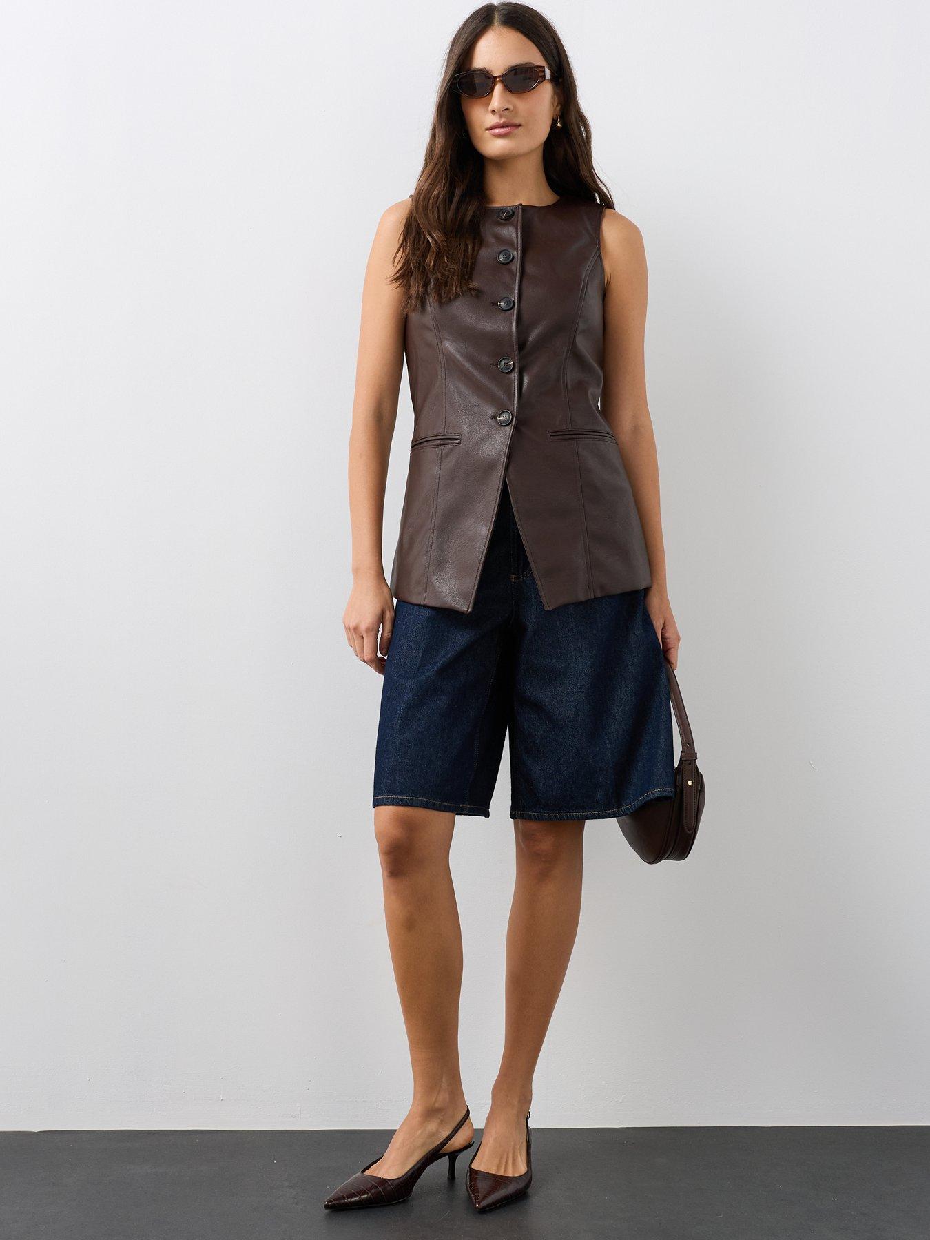 Image 4 of 7 of The Very Collection Women's Pu Button Front Longline Waistcoat - Dark Brown