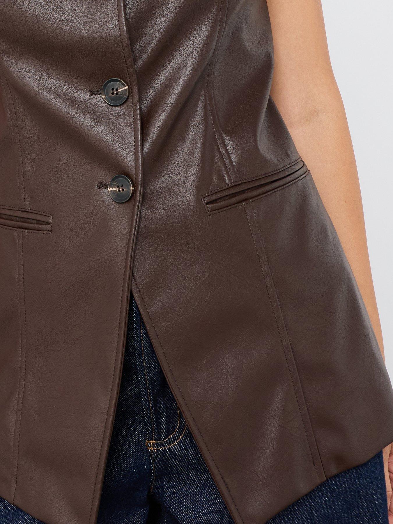 Image 6 of 7 of The Very Collection Women's Pu Button Front Longline Waistcoat - Dark Brown