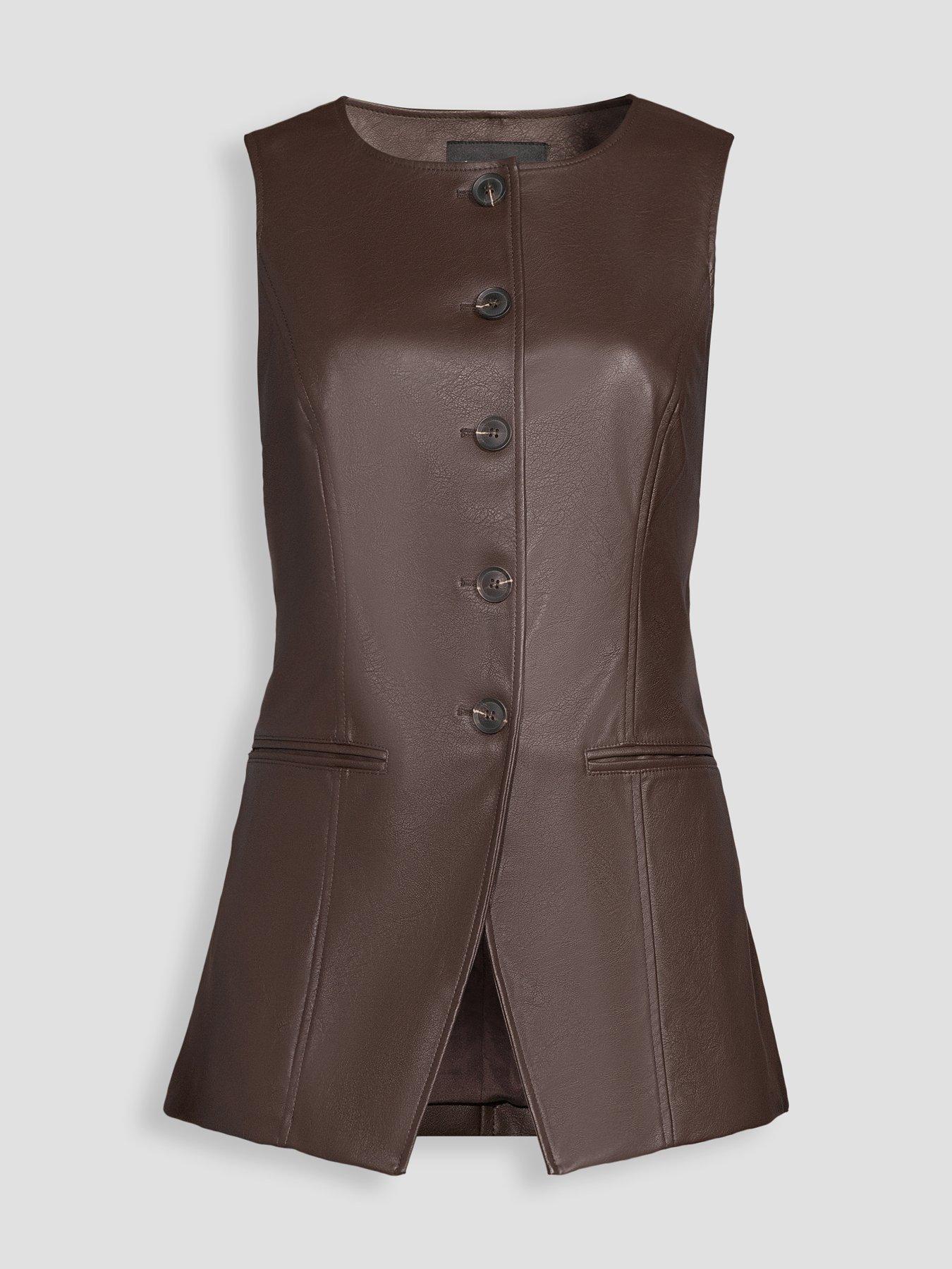 Image 7 of 7 of The Very Collection Women's Pu Button Front Longline Waistcoat - Dark Brown