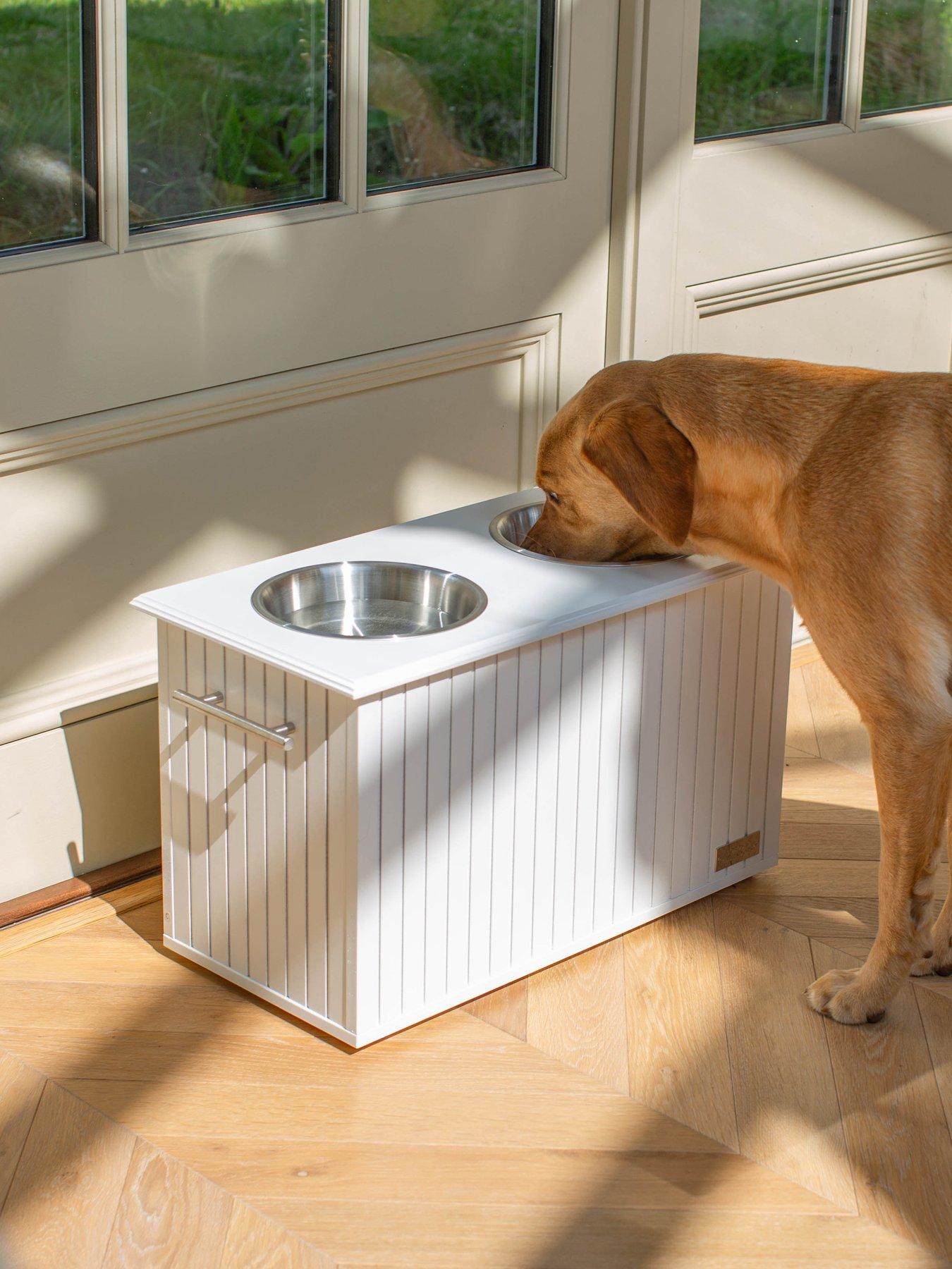 Lords and Labradors L&L Wooden Pet Feeder With Storage White