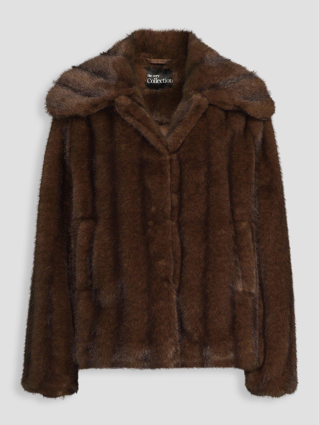 Image 7 of 7 of The Very Collection Brown Stripe Faux Fur Coat