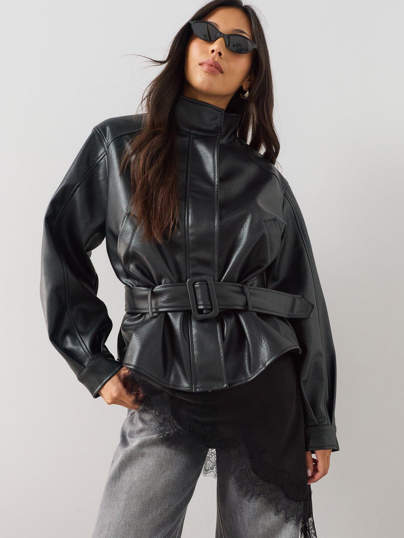 The Very Collection Women's Belted PU Jacket Black