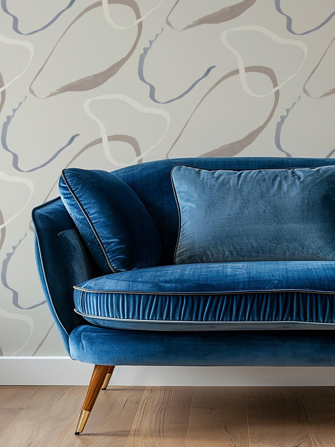 Image 1 of 4 of The Very Collection Abstract Lines Blue Wallpaper
