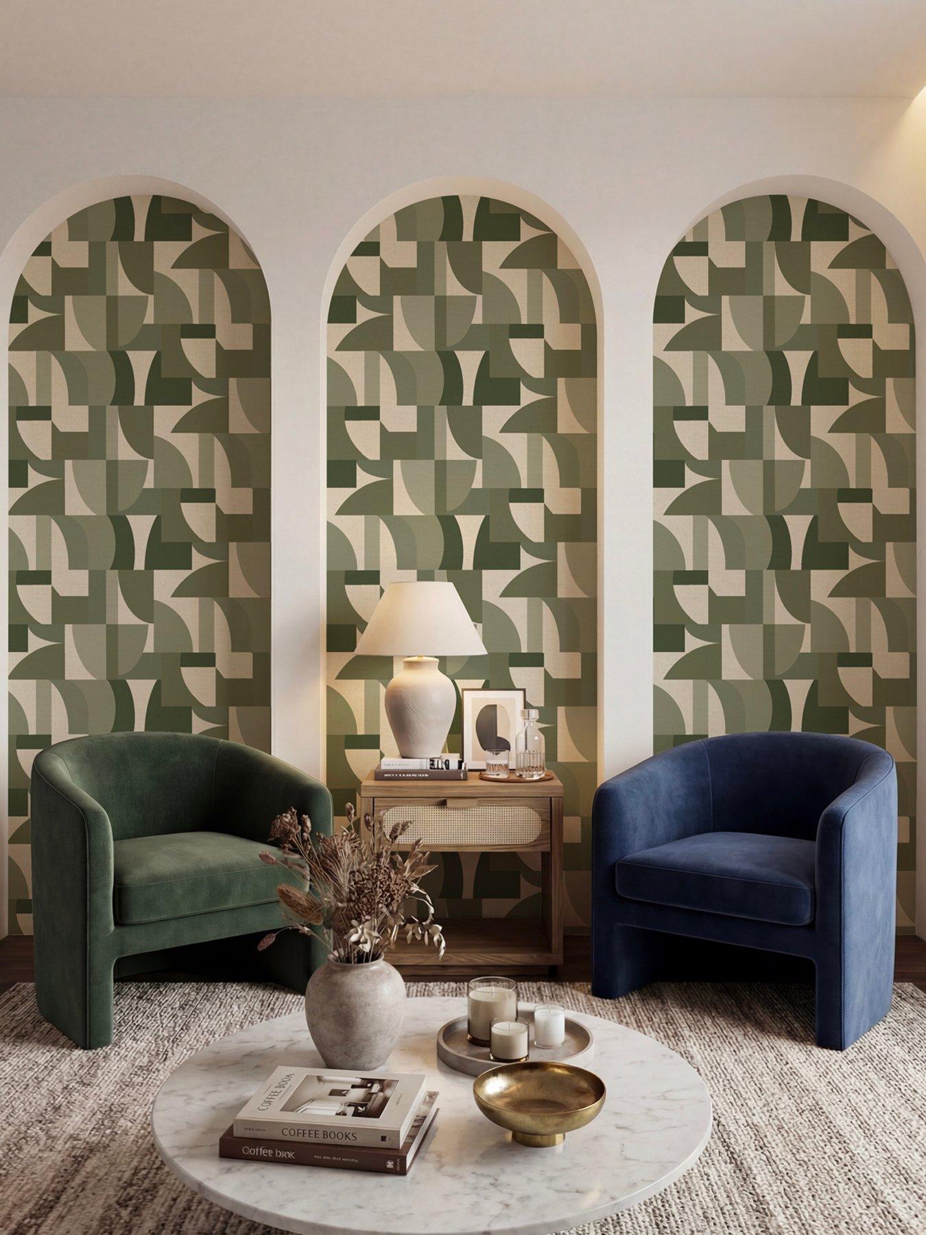 Image 4 of 4 of The Very Collection The Very Collection Modern Geo Green Wallpaper