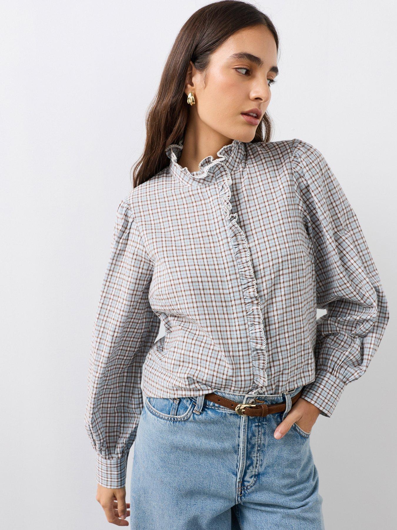 The Very Collection Frill Detail Checked Shirt - Blue