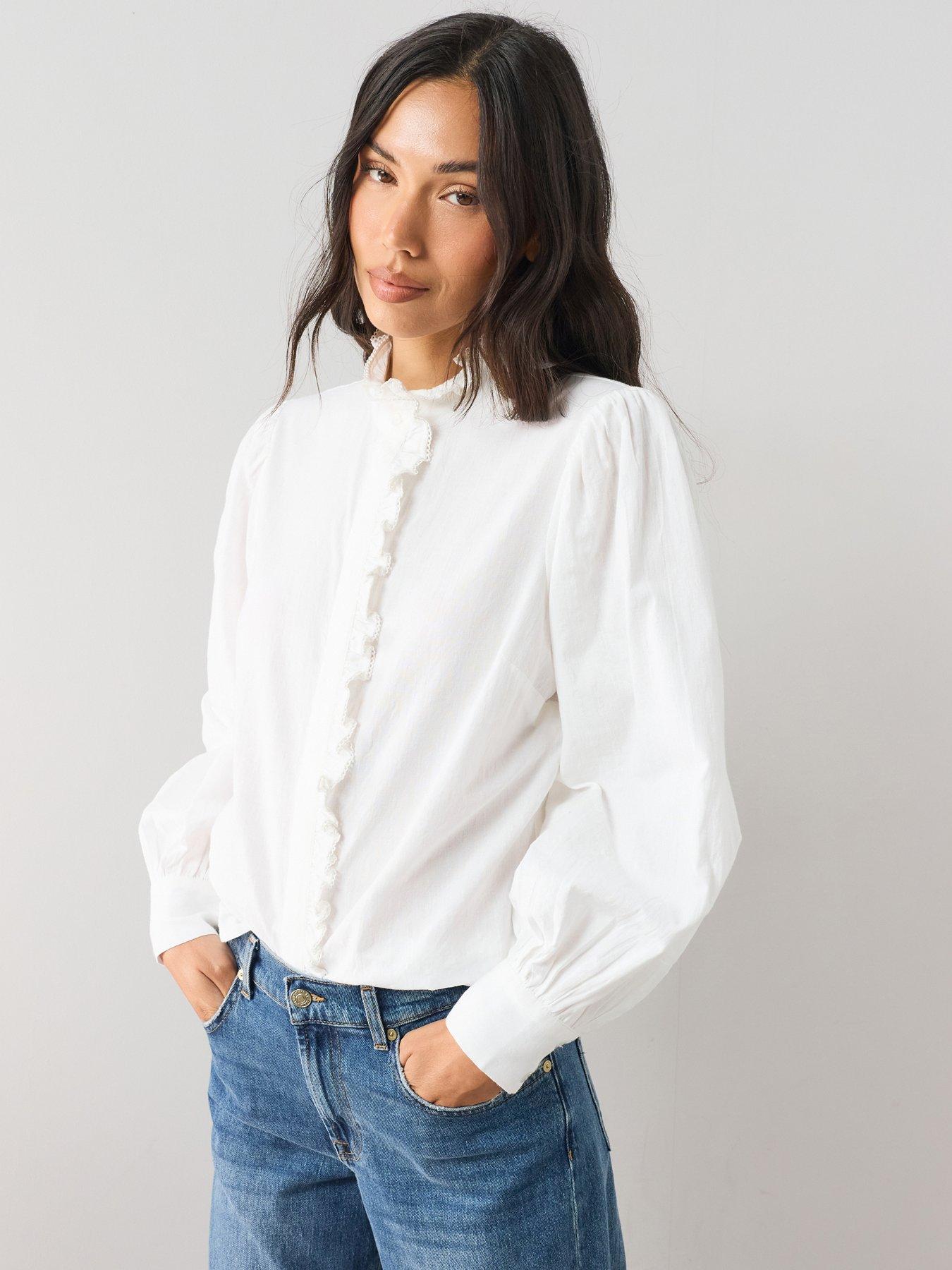The Very Collection Checked Soft Funnel Blouse With Frill