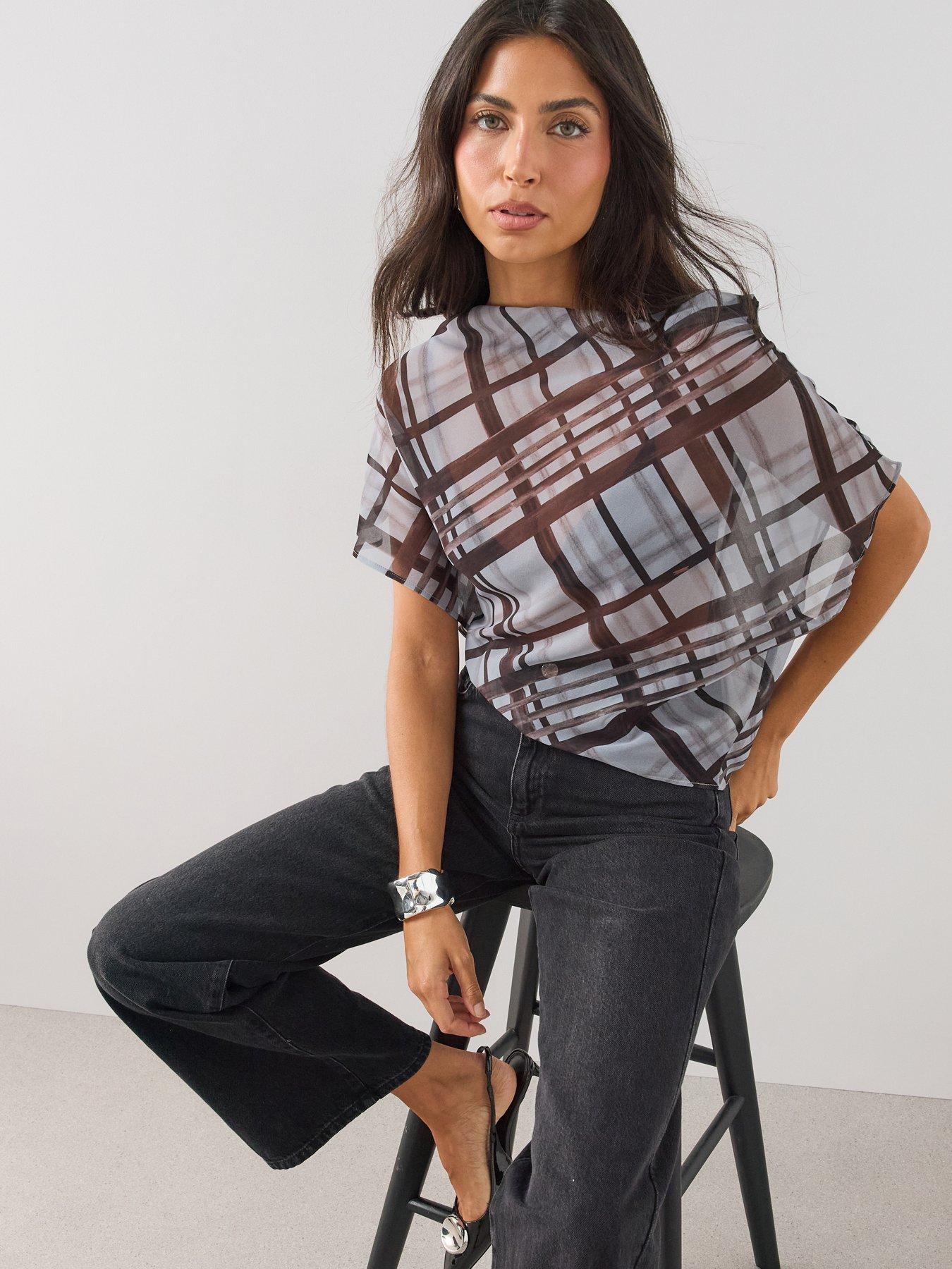 The Very Collection Cowl Neck Checked Blouse