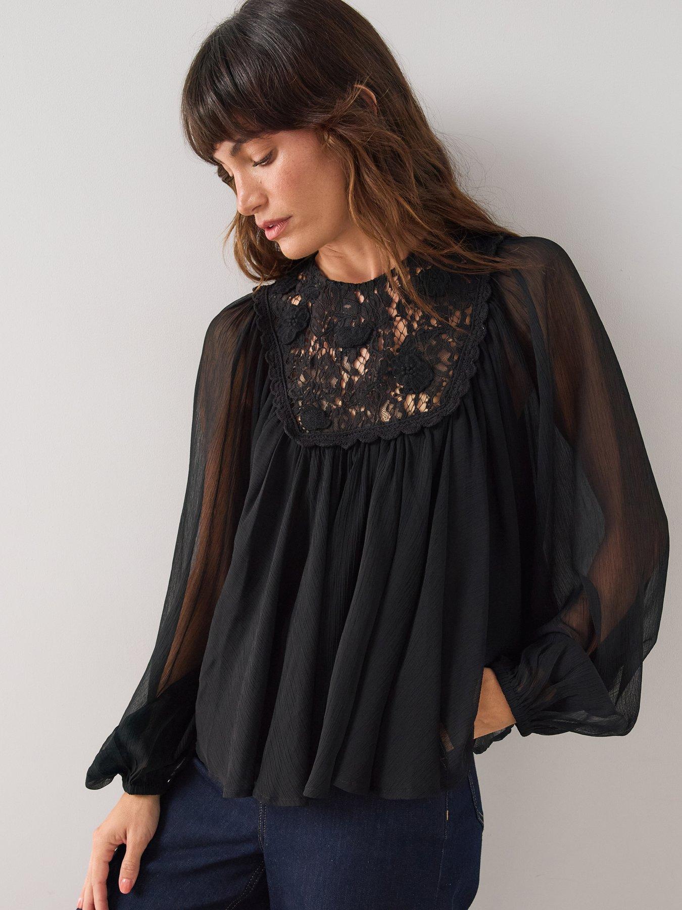 The Very Collection Lace Neck Pleated Blouse