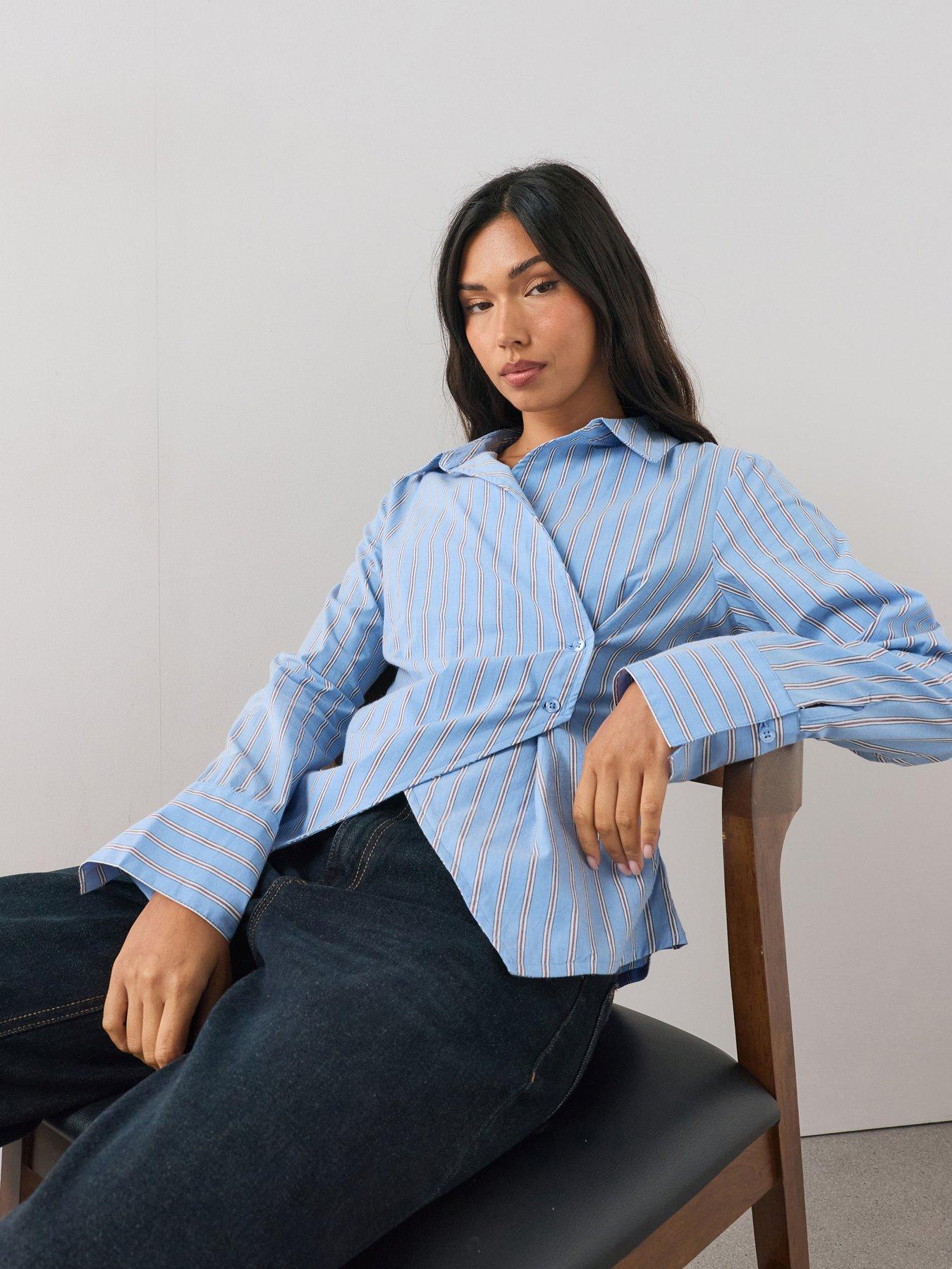 The Very Collection Asymmetric Button Up Stripe Shirt