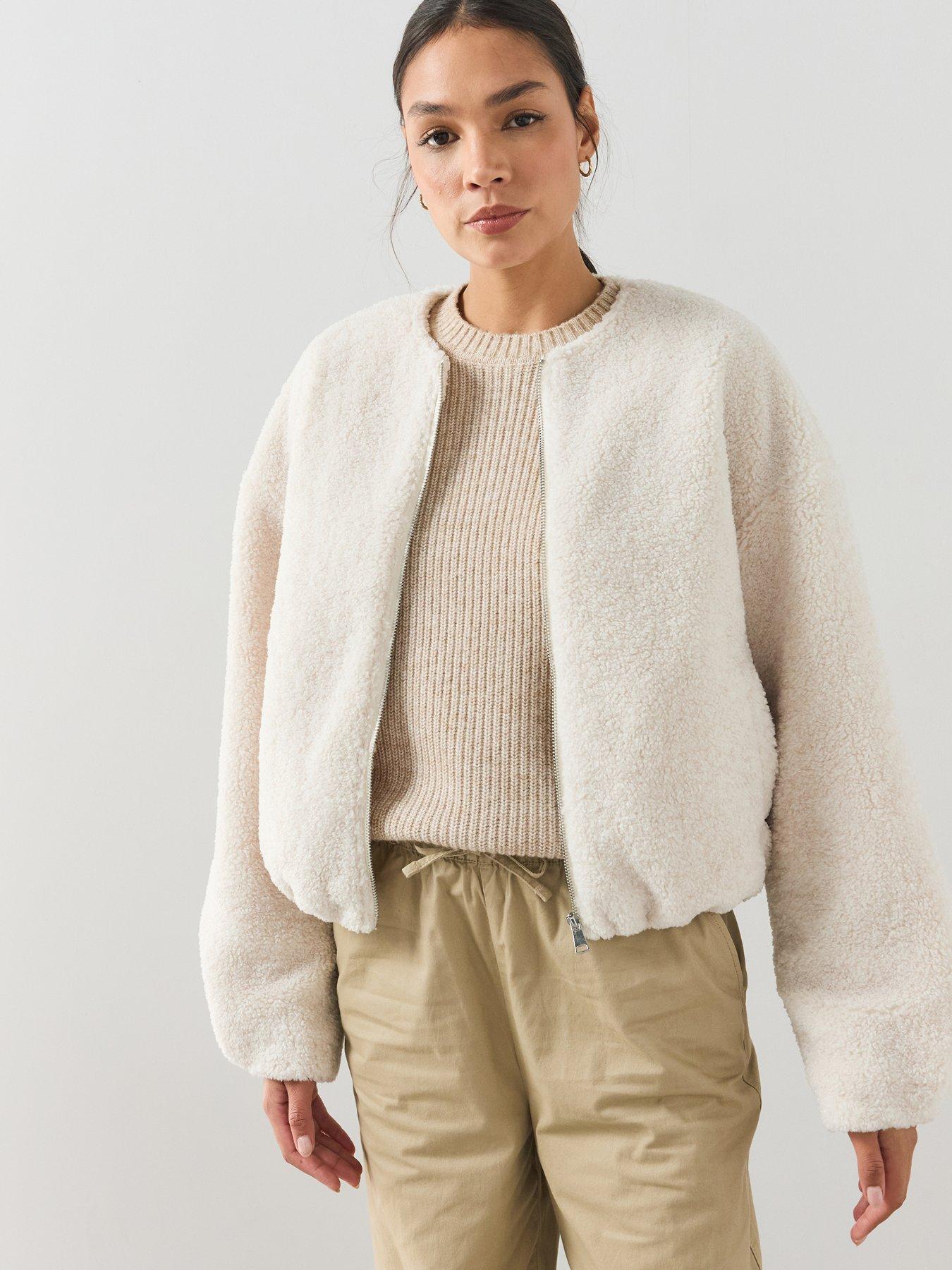 Image 1 of 6 of The Very Collection Womens Borg Zip Through Bomber Jacket - Cream