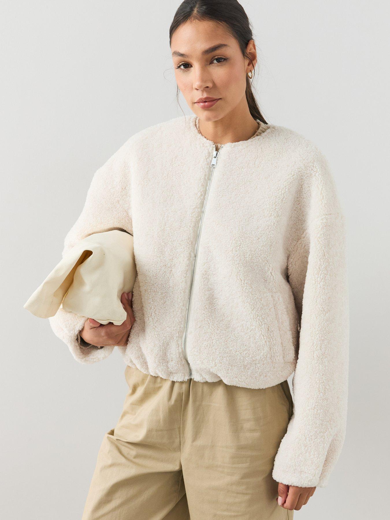 Image 5 of 6 of The Very Collection Womens Borg Zip Through Bomber Jacket - Cream