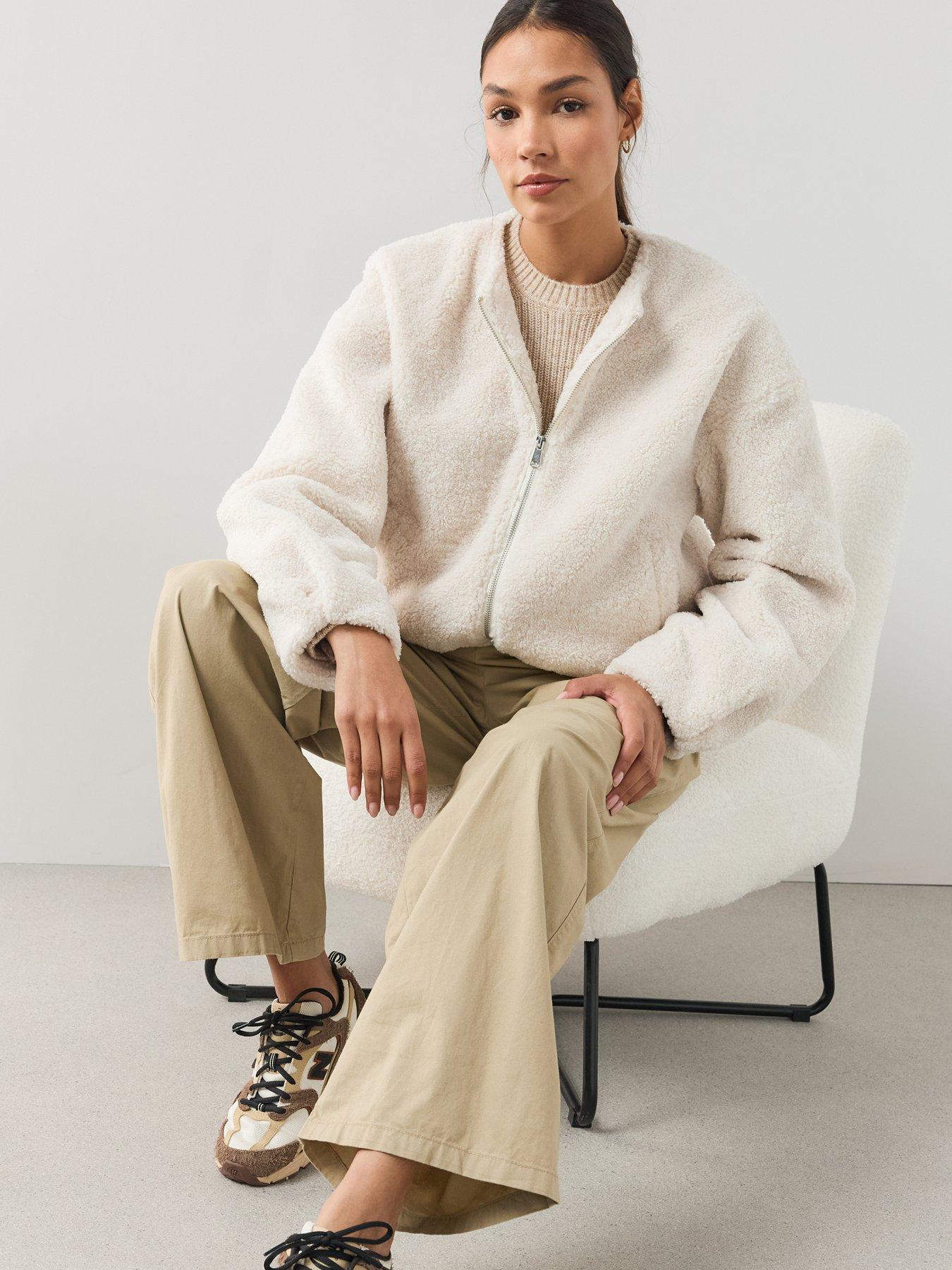 Image 6 of 6 of The Very Collection Womens Borg Zip Through Bomber Jacket - Cream