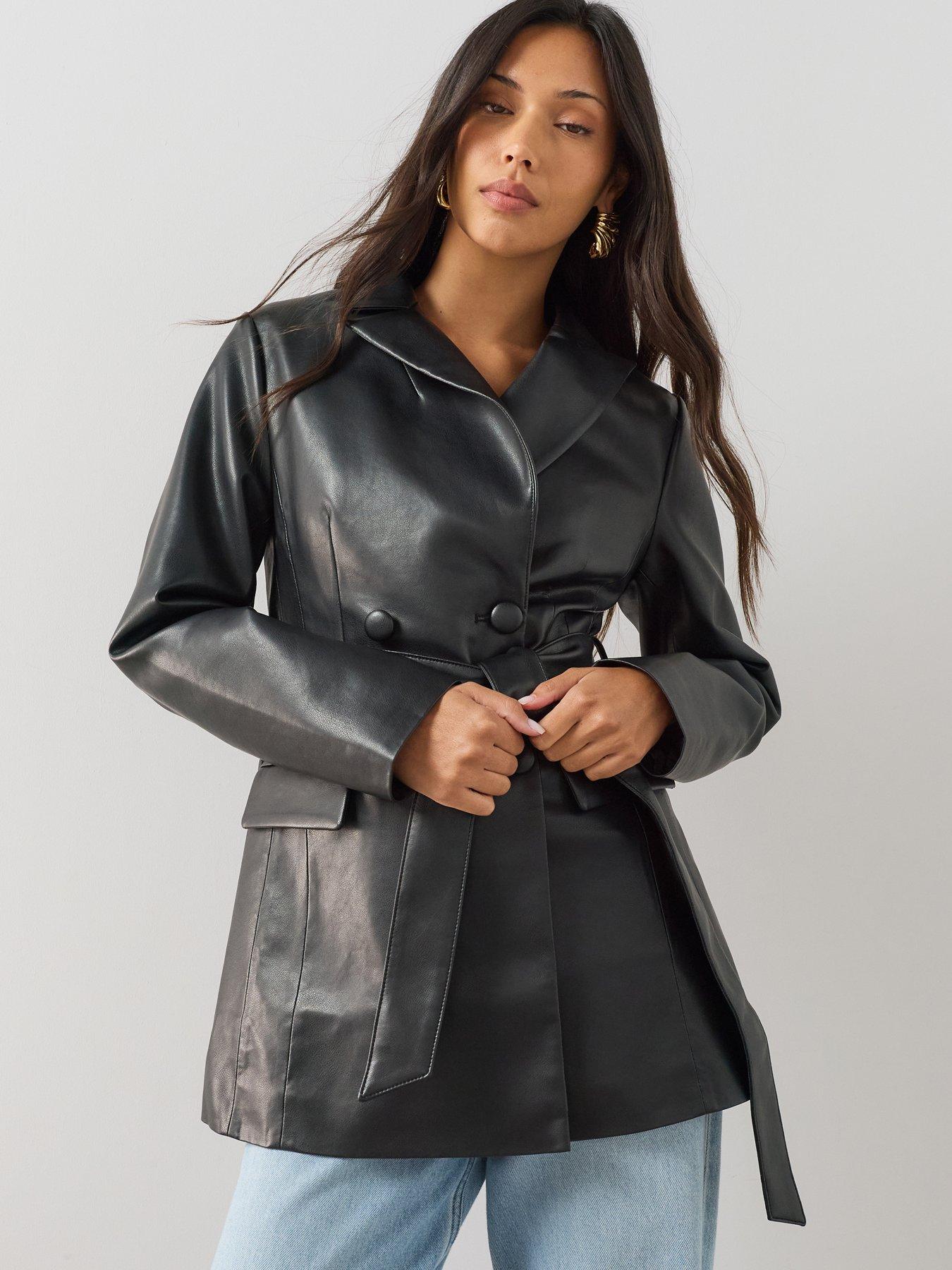 Image 1 of 6 of The Very Collection Belted Pu Blazer - Black