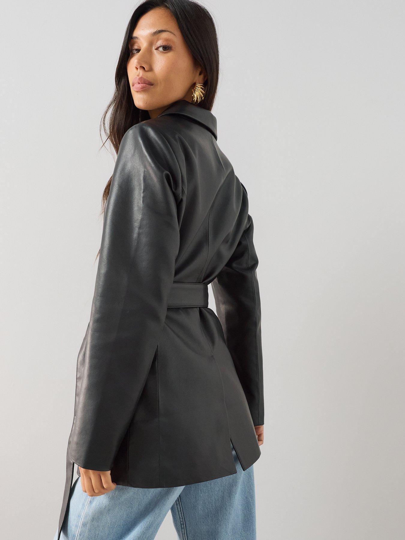 Image 2 of 6 of The Very Collection Belted Pu Blazer - Black