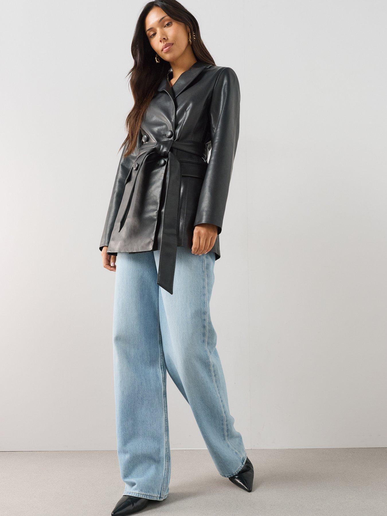 Image 3 of 6 of The Very Collection Belted Pu Blazer - Black