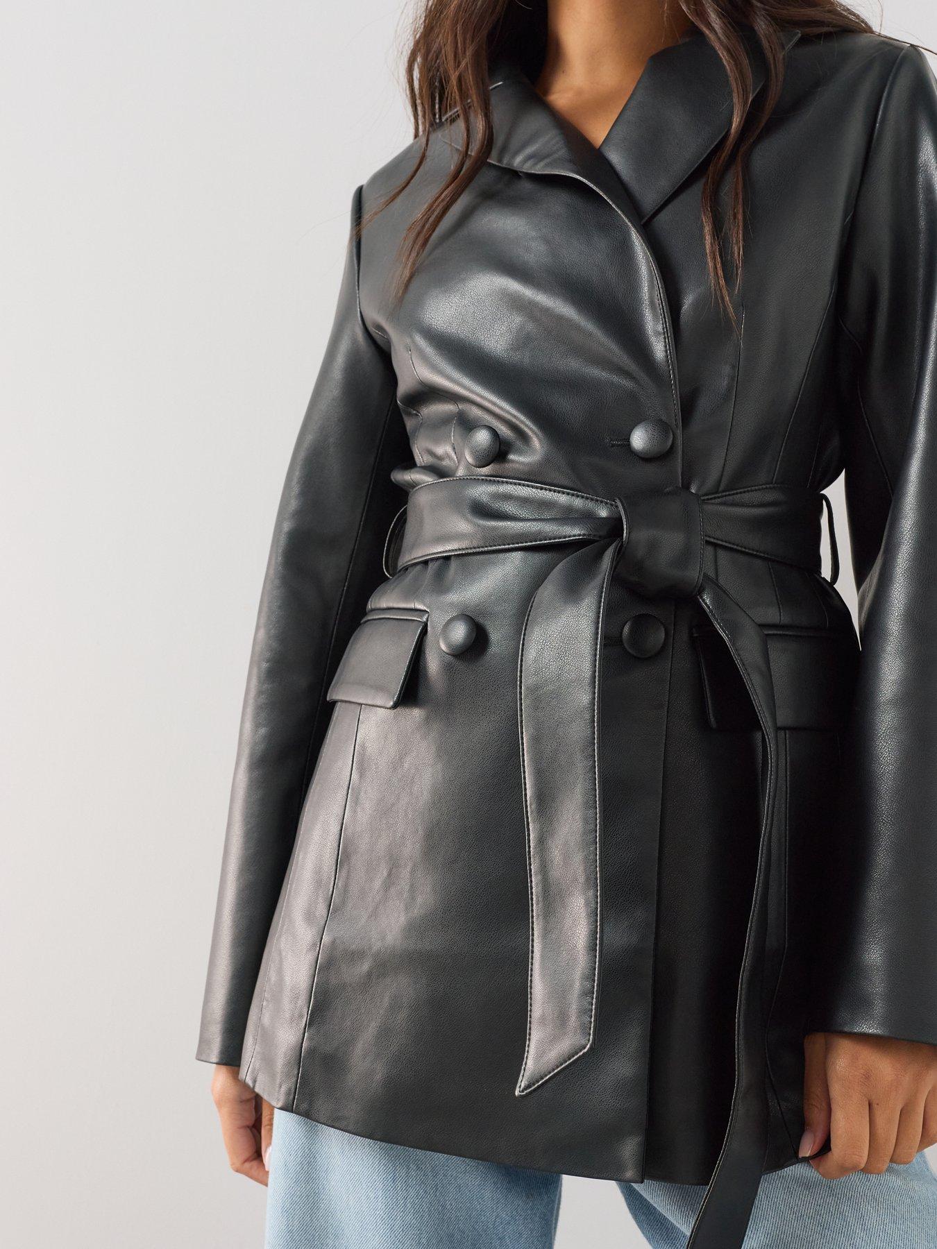 Image 4 of 6 of The Very Collection Belted Pu Blazer - Black