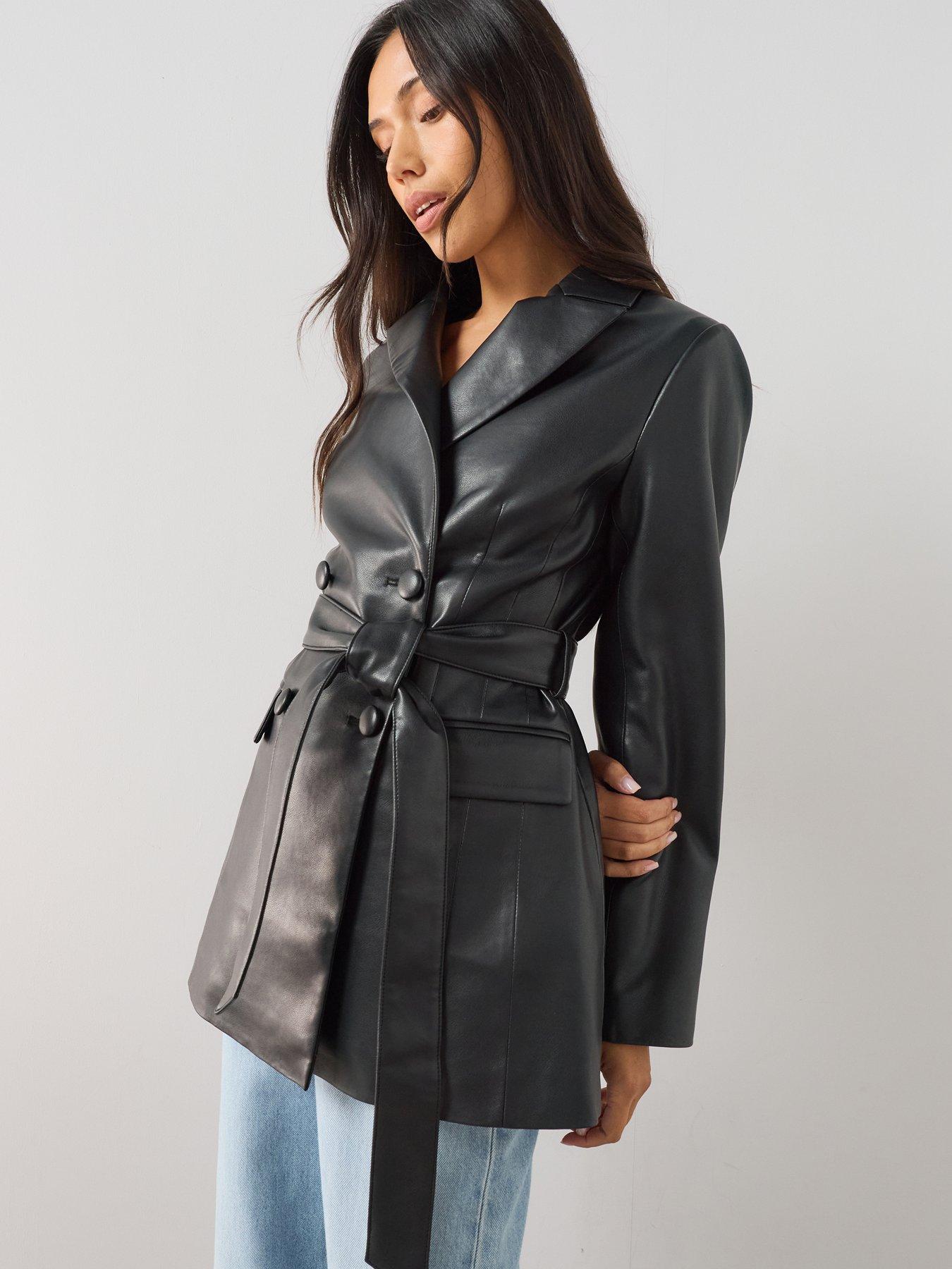 Image 5 of 6 of The Very Collection Belted Pu Blazer - Black
