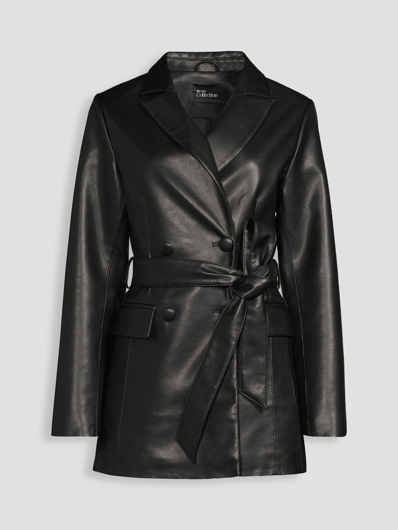 Image 6 of 6 of The Very Collection Belted Pu Blazer - Black