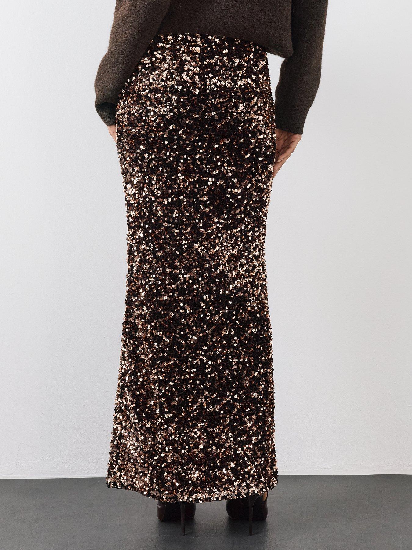 Image 2 of 6 of The Very Collection Velvet Sequin Midi Skirt