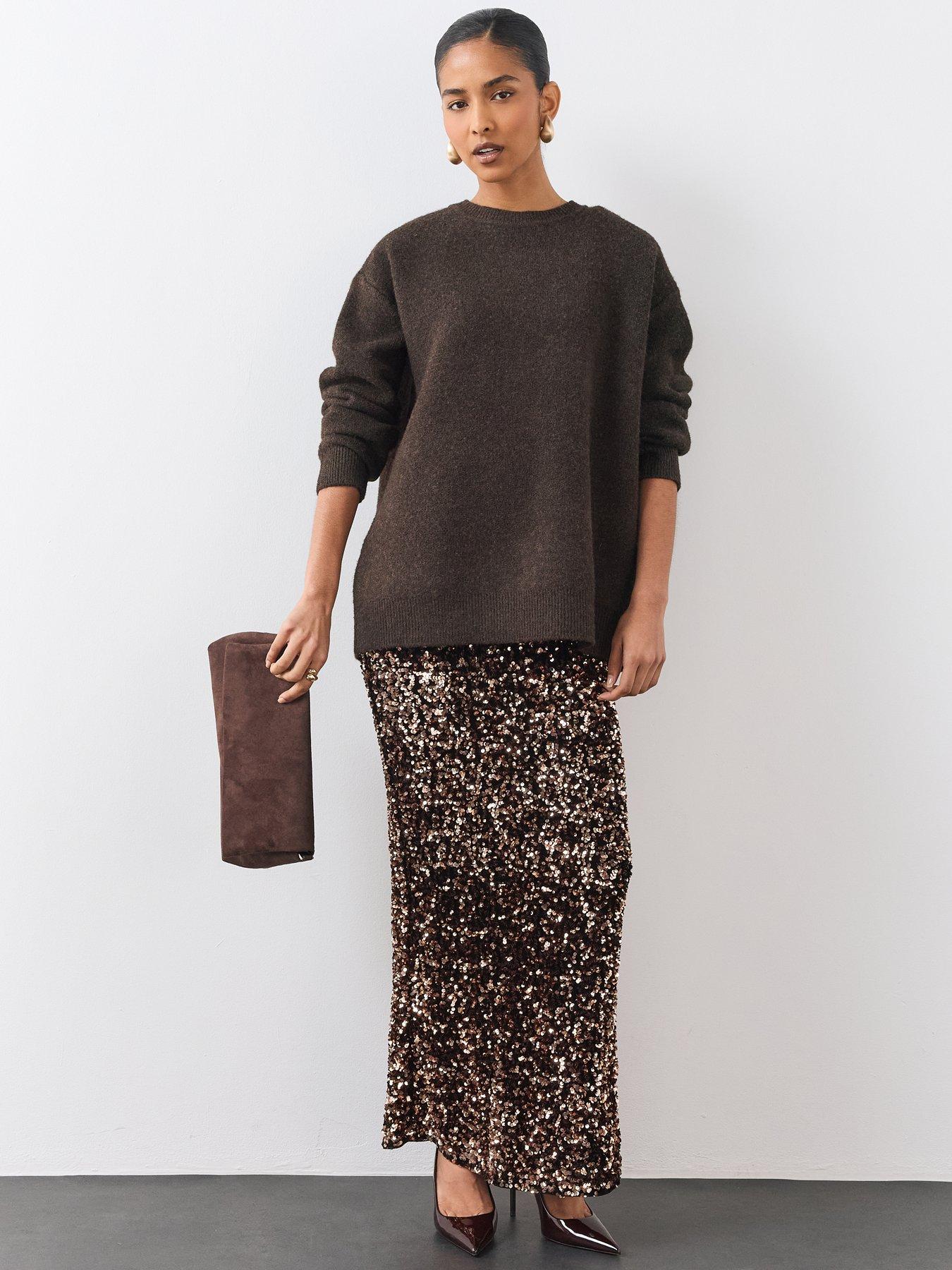 Image 3 of 6 of The Very Collection Velvet Sequin Midi Skirt