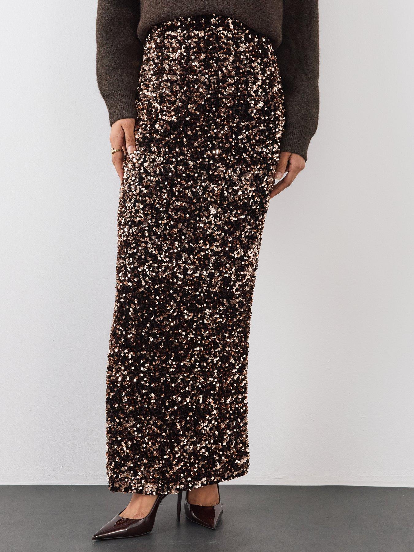 Image 4 of 6 of The Very Collection Velvet Sequin Midi Skirt