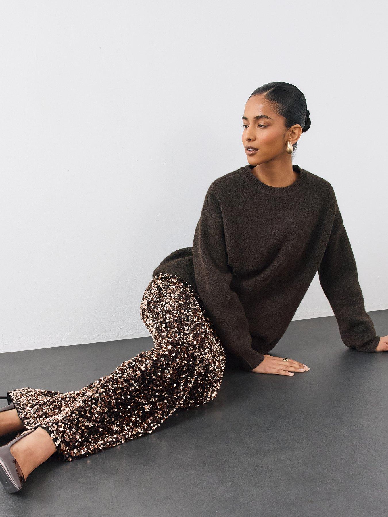Image 5 of 6 of The Very Collection Velvet Sequin Midi Skirt