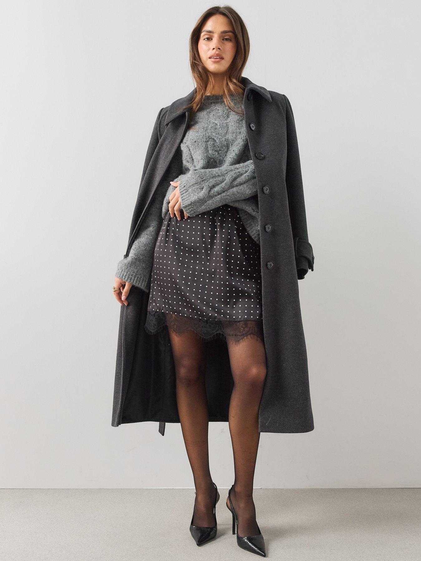 Image 3 of 6 of The Very Collection Womens Satin Polka Dot Lace Trim Mini Skirt - Black