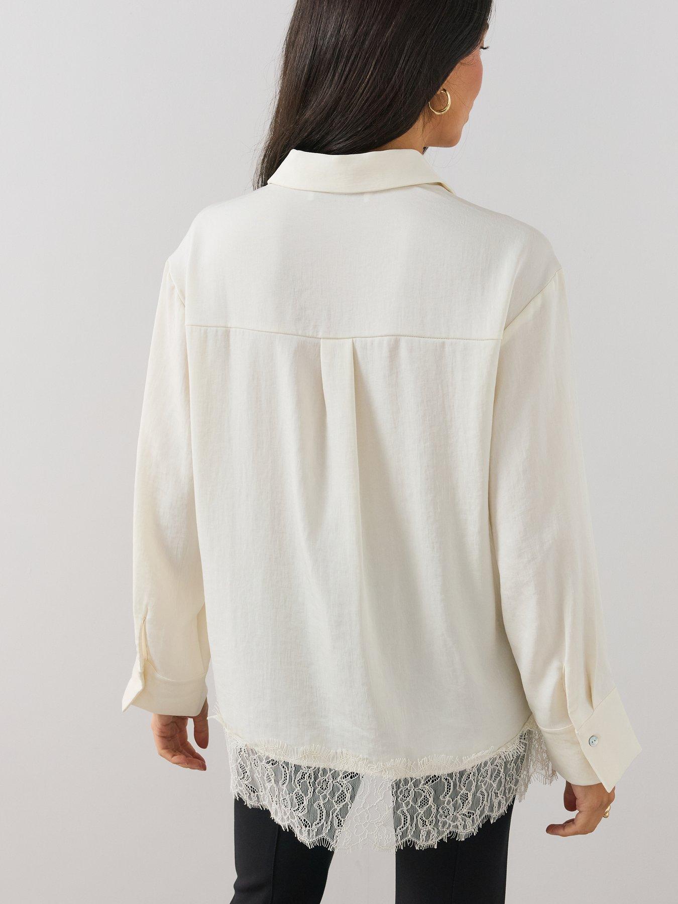 Image 2 of 6 of The Very Collection Womens Lace Trim Oversized Shirt - Cream