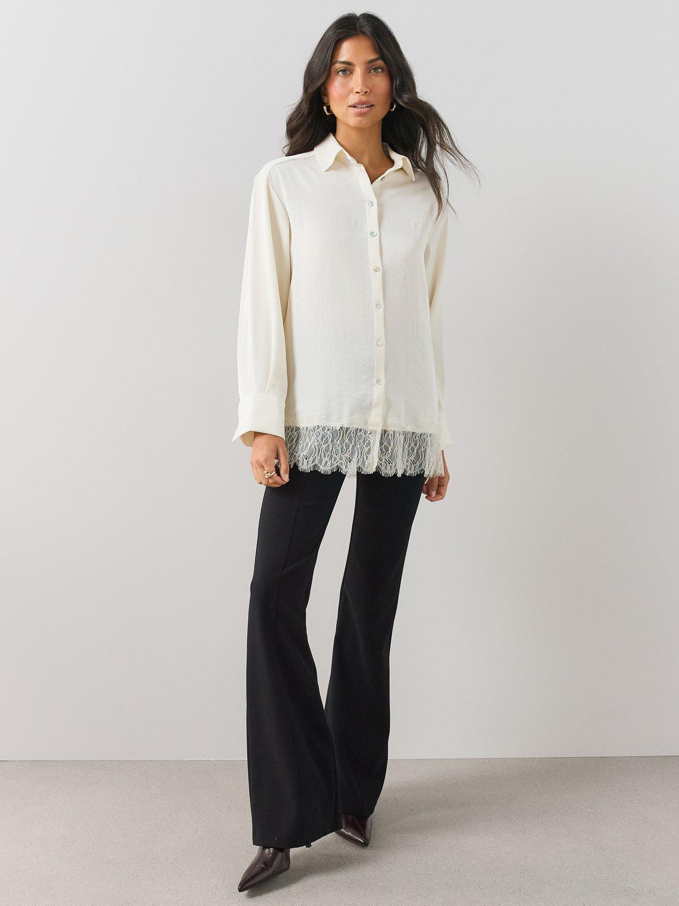 Image 3 of 6 of The Very Collection Womens Lace Trim Oversized Shirt - Cream