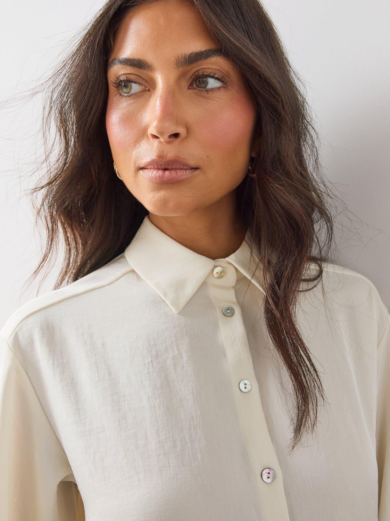 Image 4 of 6 of The Very Collection Womens Lace Trim Oversized Shirt - Cream