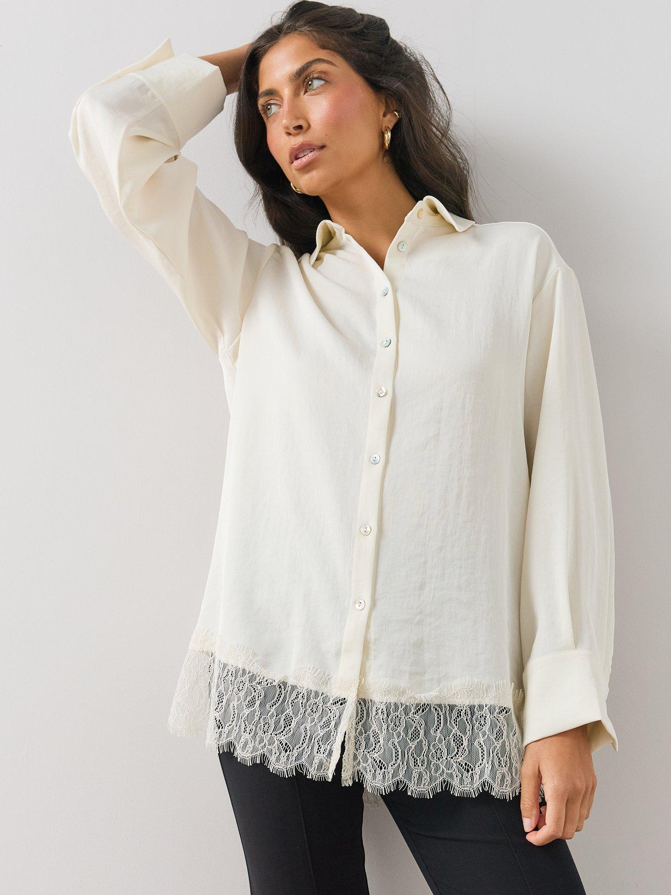 Image 6 of 6 of The Very Collection Womens Lace Trim Oversized Shirt - Cream