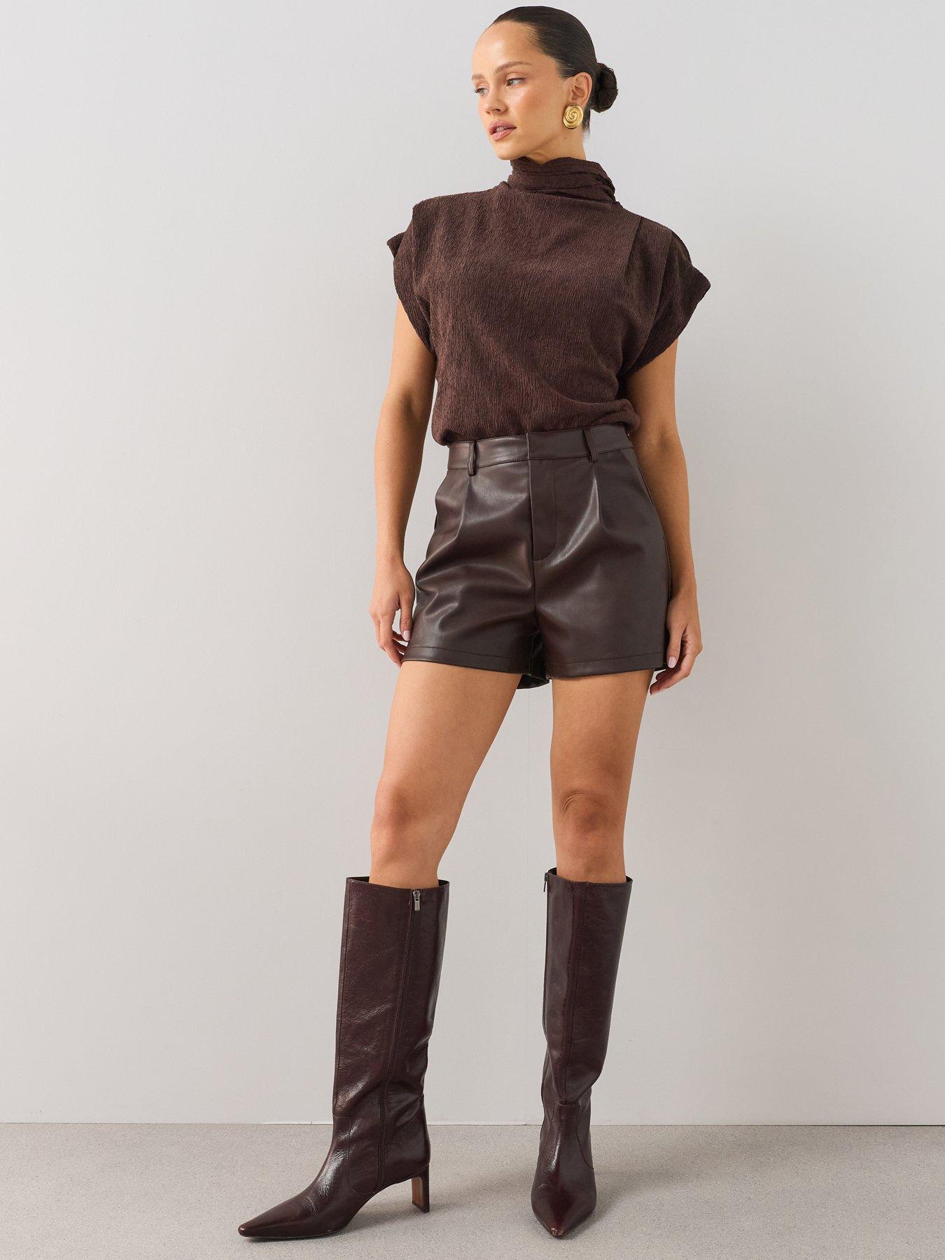Image 1 of 7 of The Very Collection Pu High Waisted Shorts - Brown