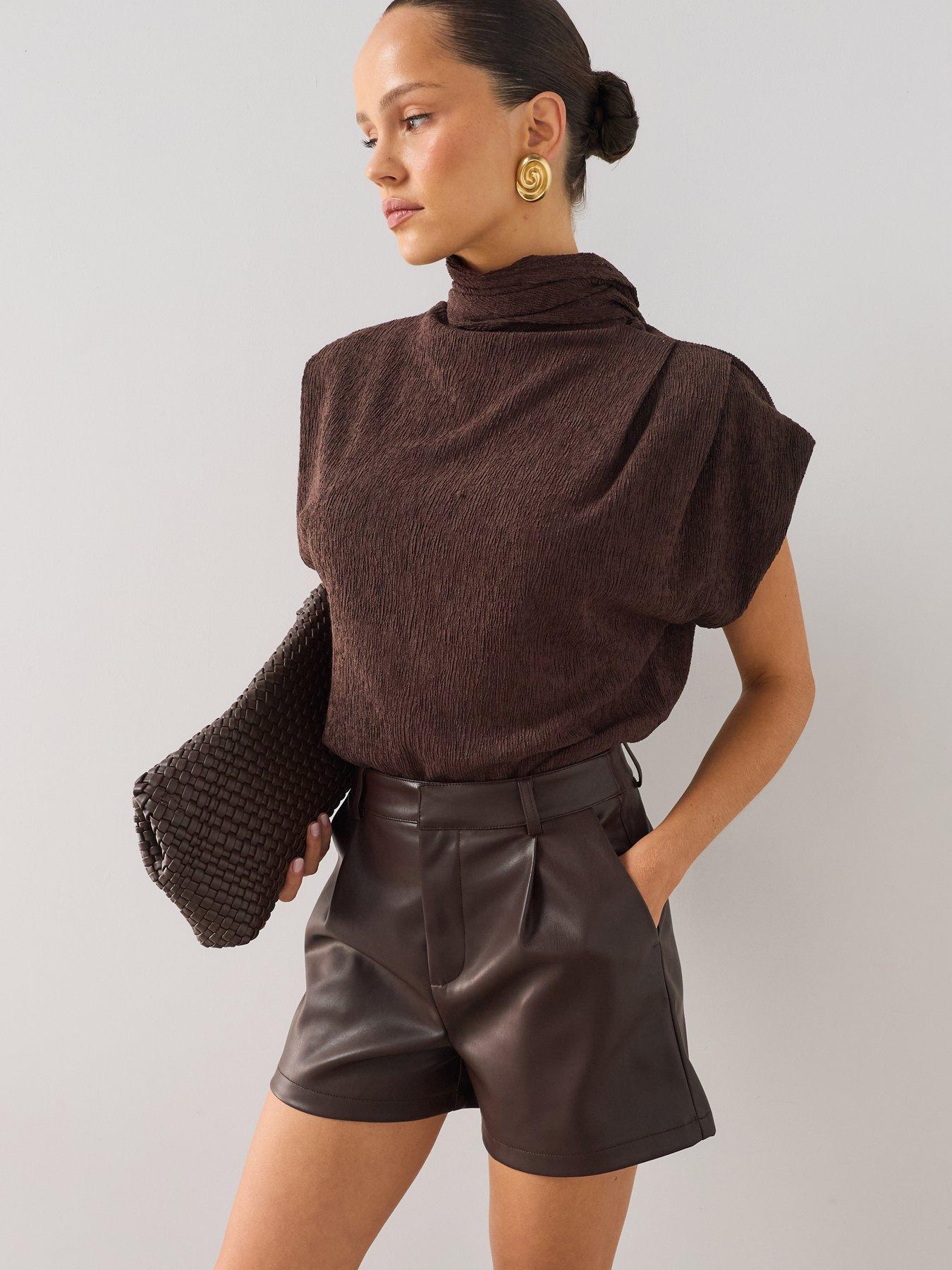 Image 4 of 7 of The Very Collection Pu High Waisted Shorts - Brown