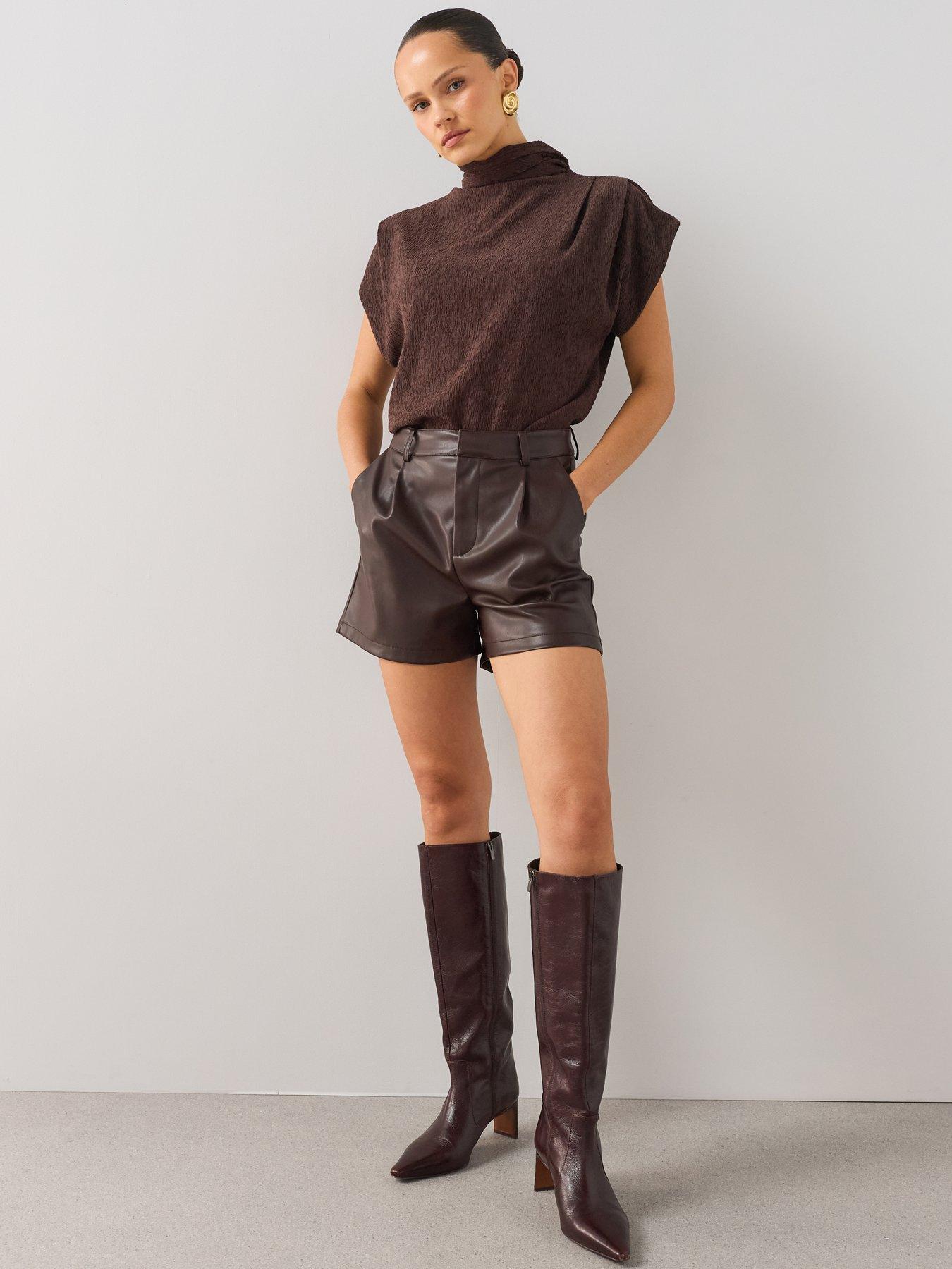 Image 5 of 7 of The Very Collection Pu High Waisted Shorts - Brown
