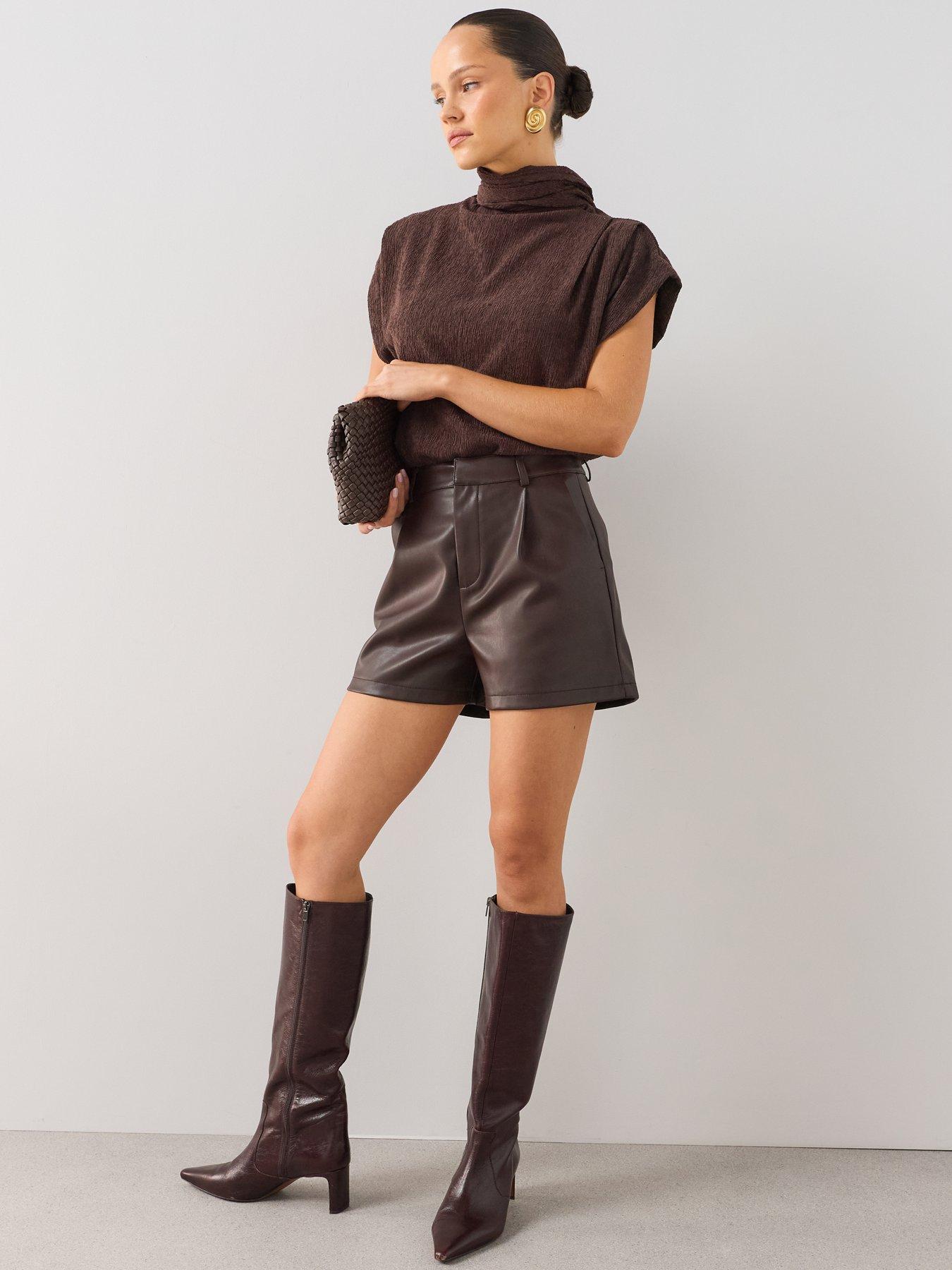 Image 6 of 7 of The Very Collection Pu High Waisted Shorts - Brown