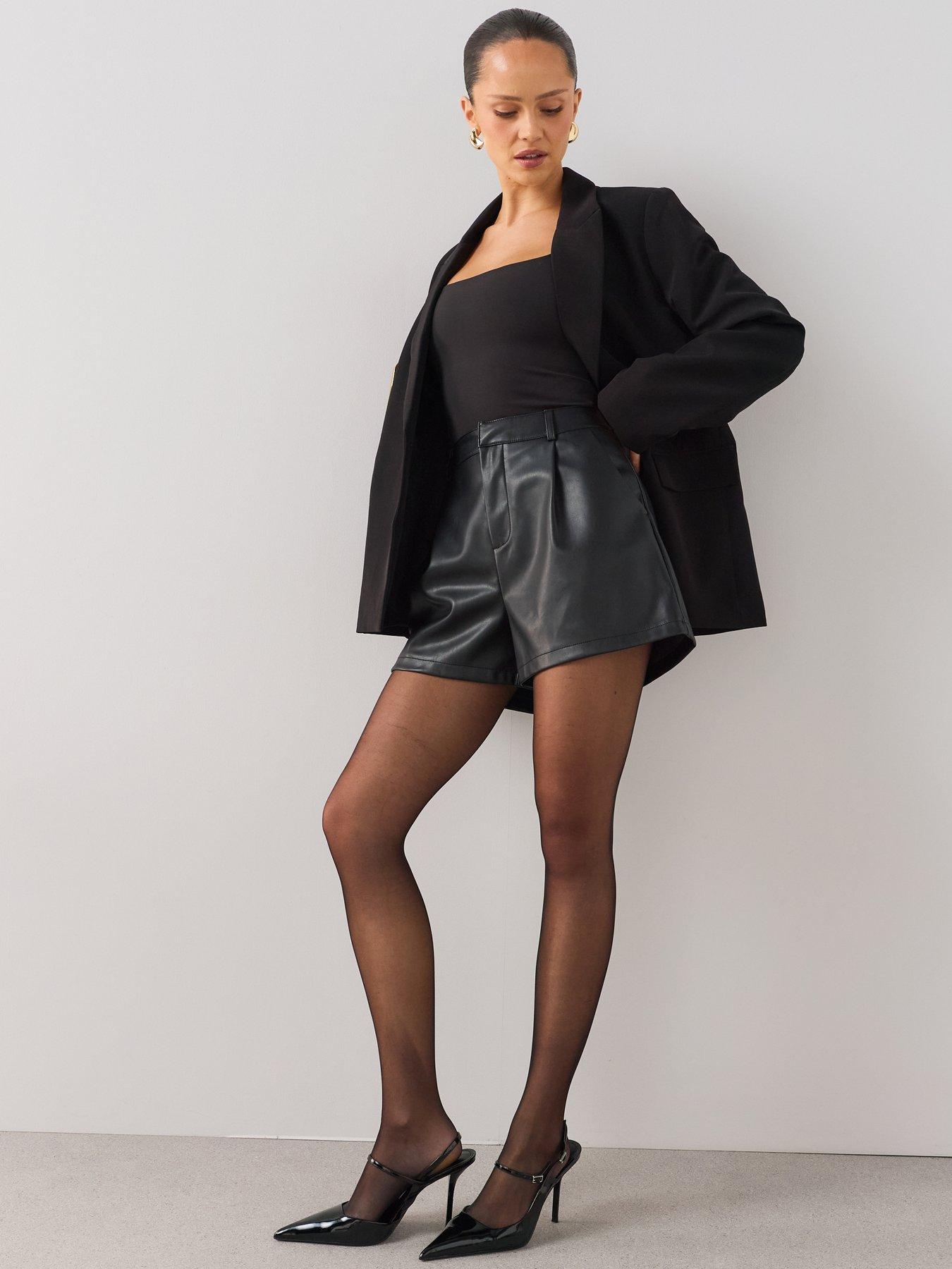 Image 6 of 7 of The Very Collection Pu High Waisted Shorts - Black