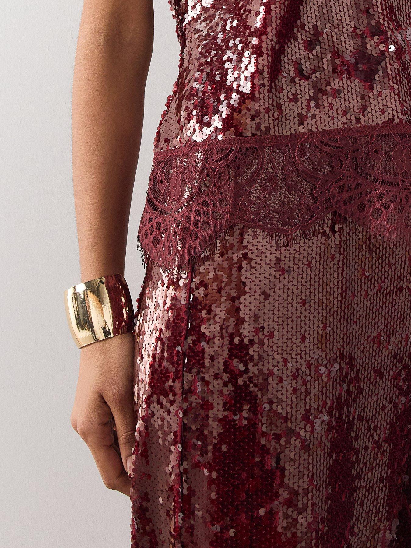 Image 4 of 7 of The Very Collection Womens Lace Trim Sequin Cami Top - Burgundy
