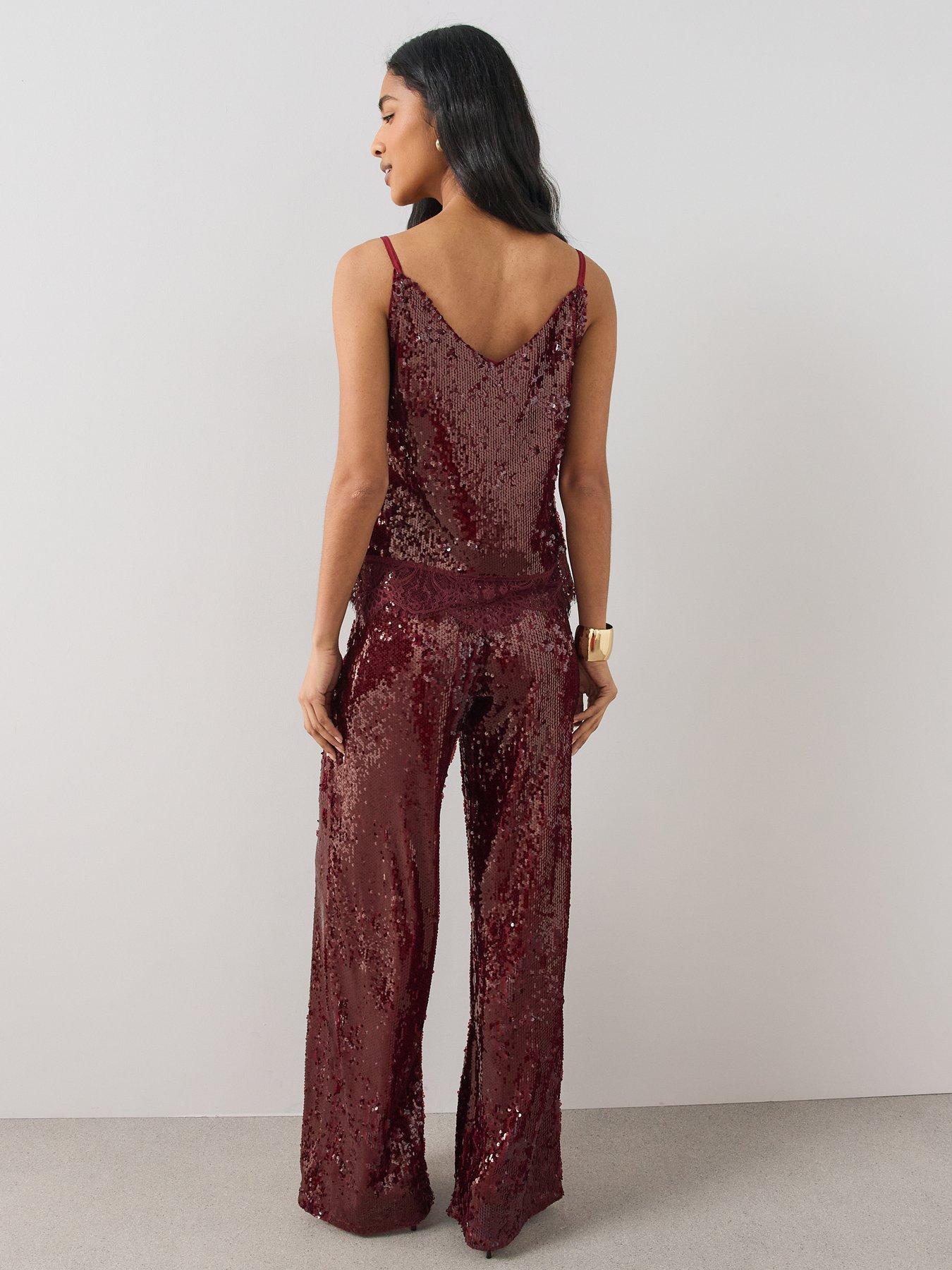 Image 5 of 7 of The Very Collection Womens Lace Trim Sequin Cami Top - Burgundy