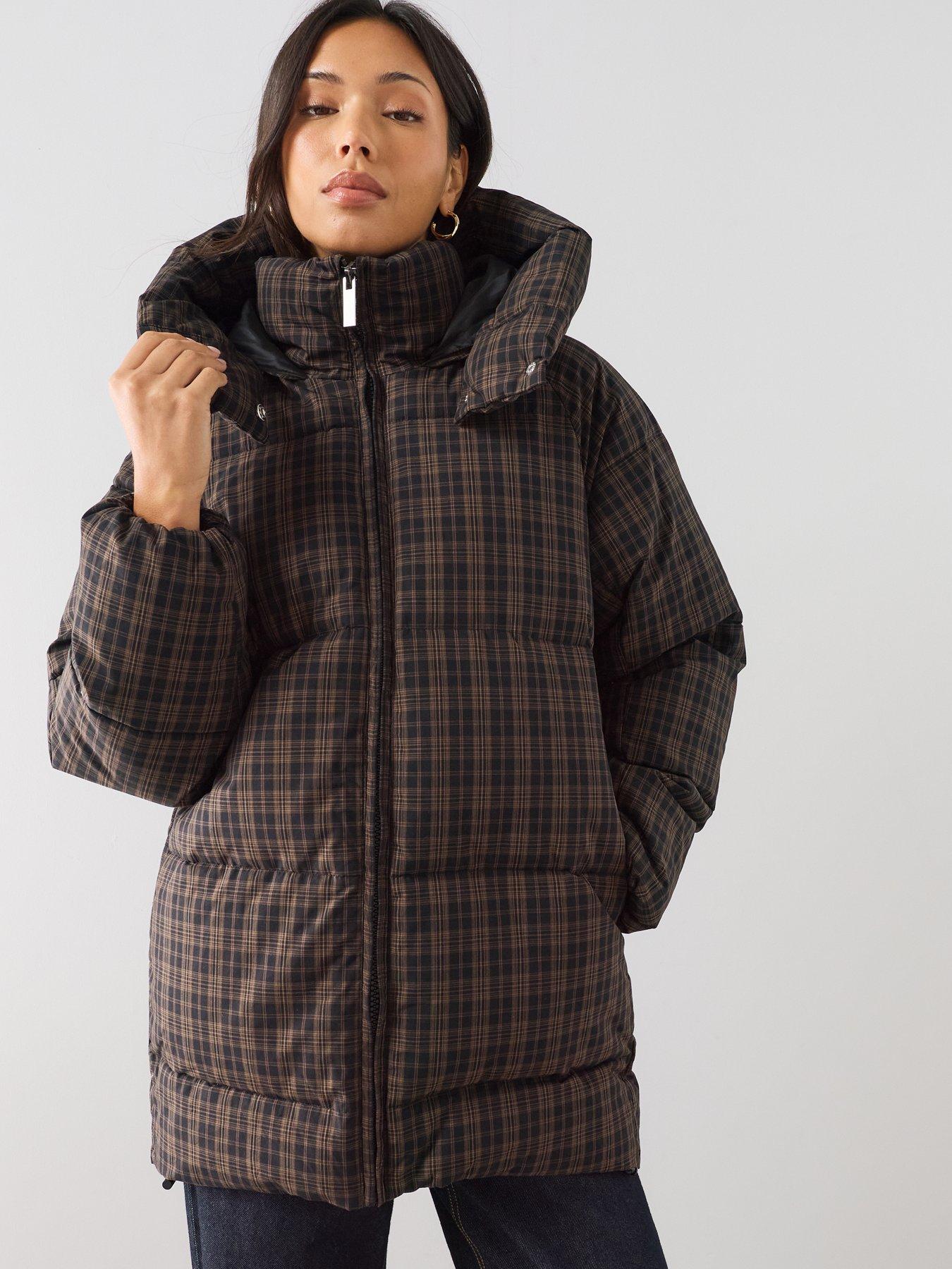Image 1 of 7 of The Very Collection Mid Length Check Padded Coat